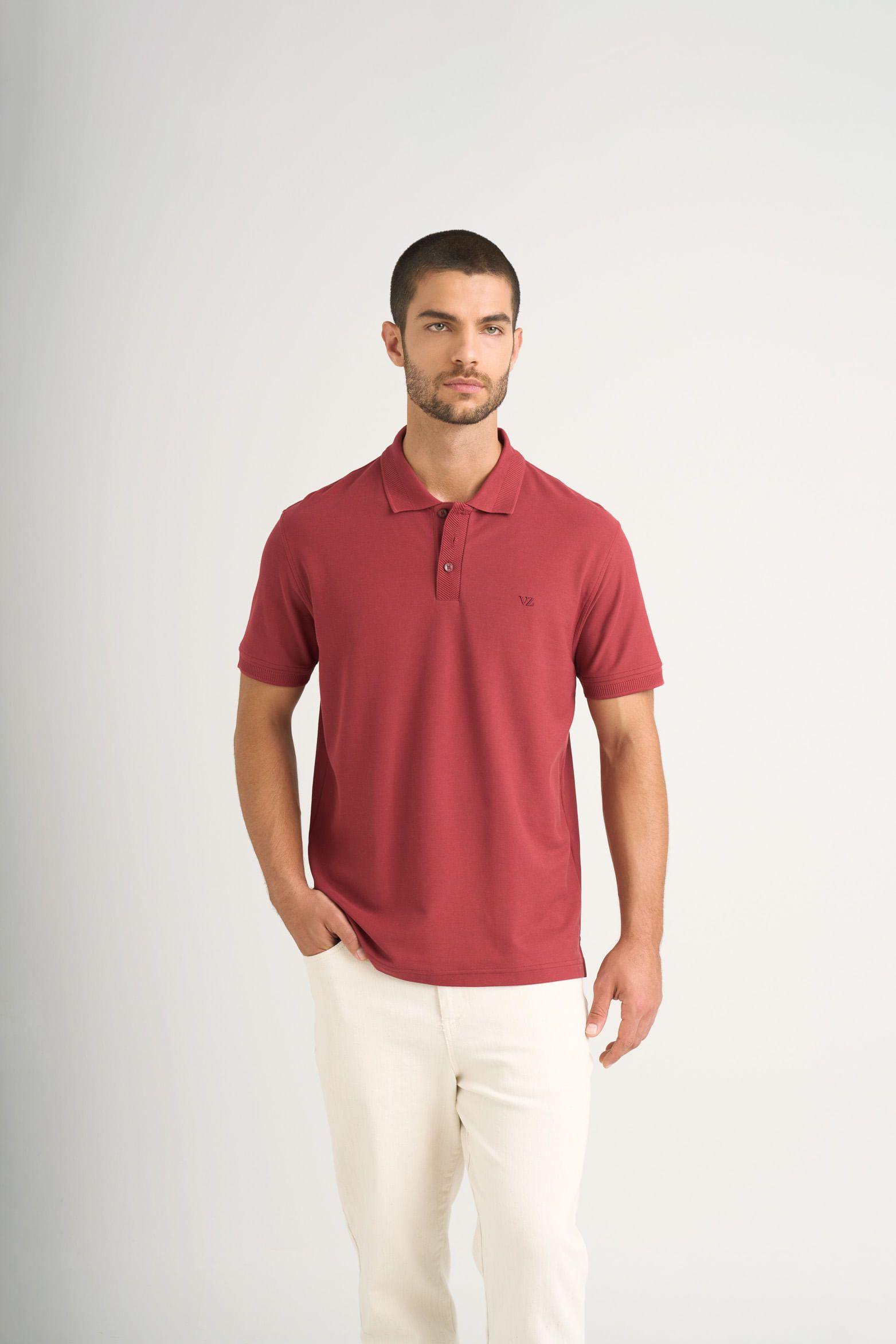 Vélez Polo Para Hombre Semi Fit Detalle Jacquard Vinotinto-0
