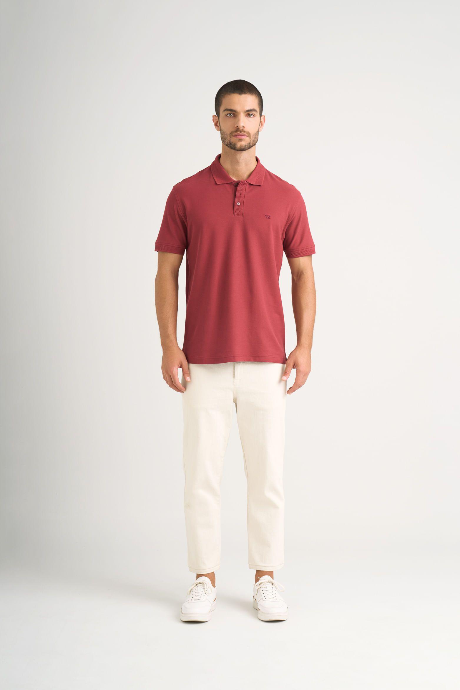 Vélez Polo Para Hombre Semi Fit Detalle Jacquard Vinotinto-1
