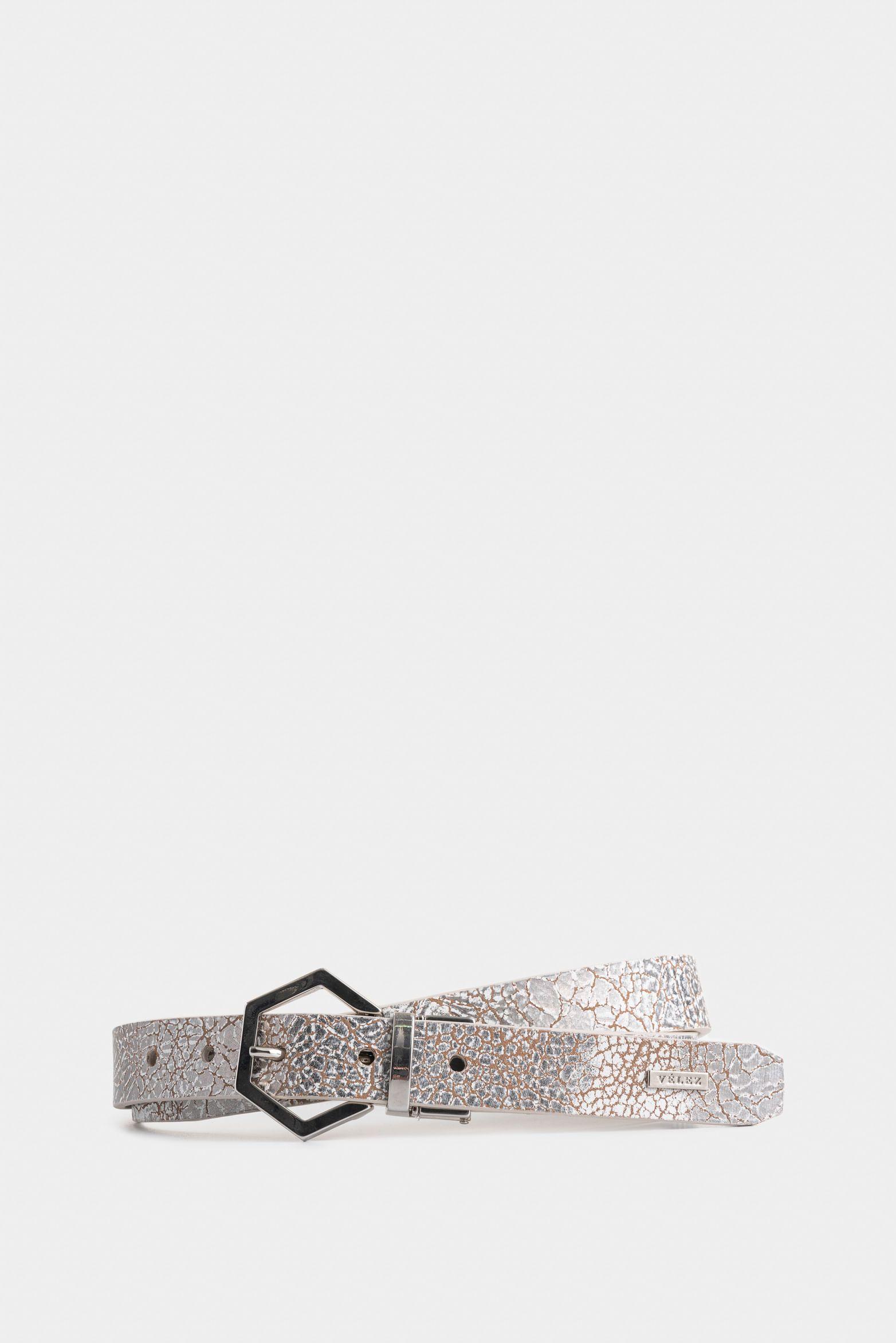 Cinturón doble faz Vega de cuero para mujer detalle hexagonal-0