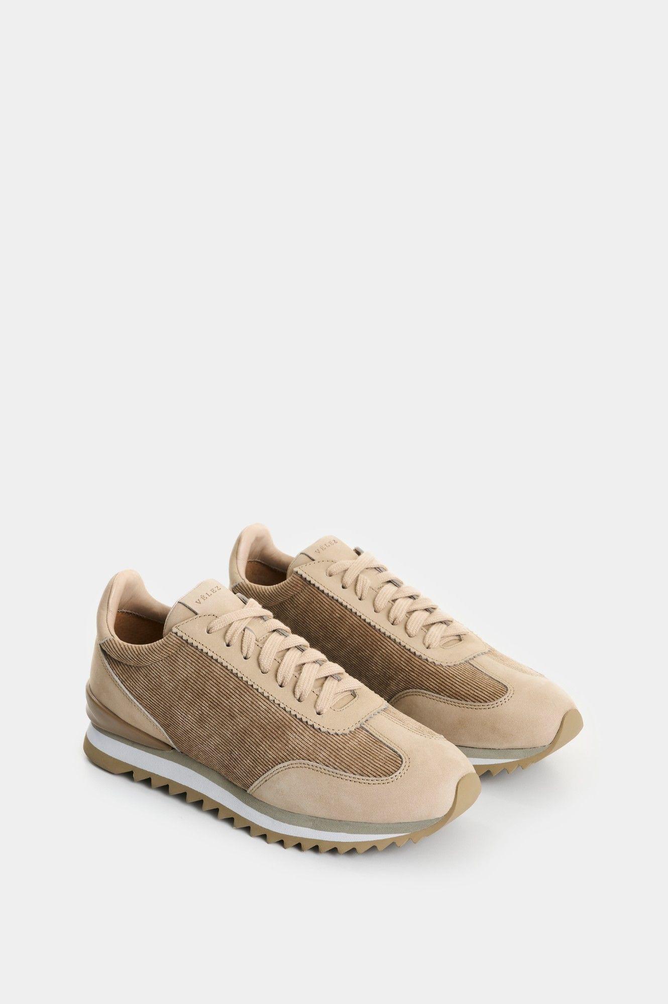 Vélez Zapatilla Tenis En Corduroy Y Cuero Mujer Mist Arena-1