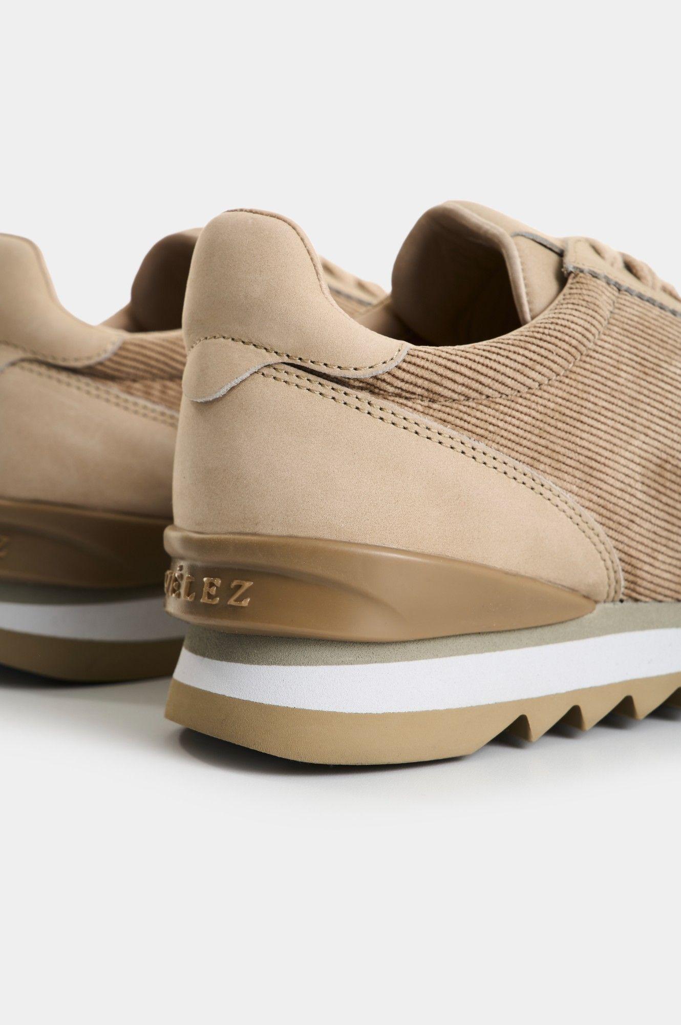 Vélez Zapatilla Tenis En Corduroy Y Cuero Mujer Mist Arena-4