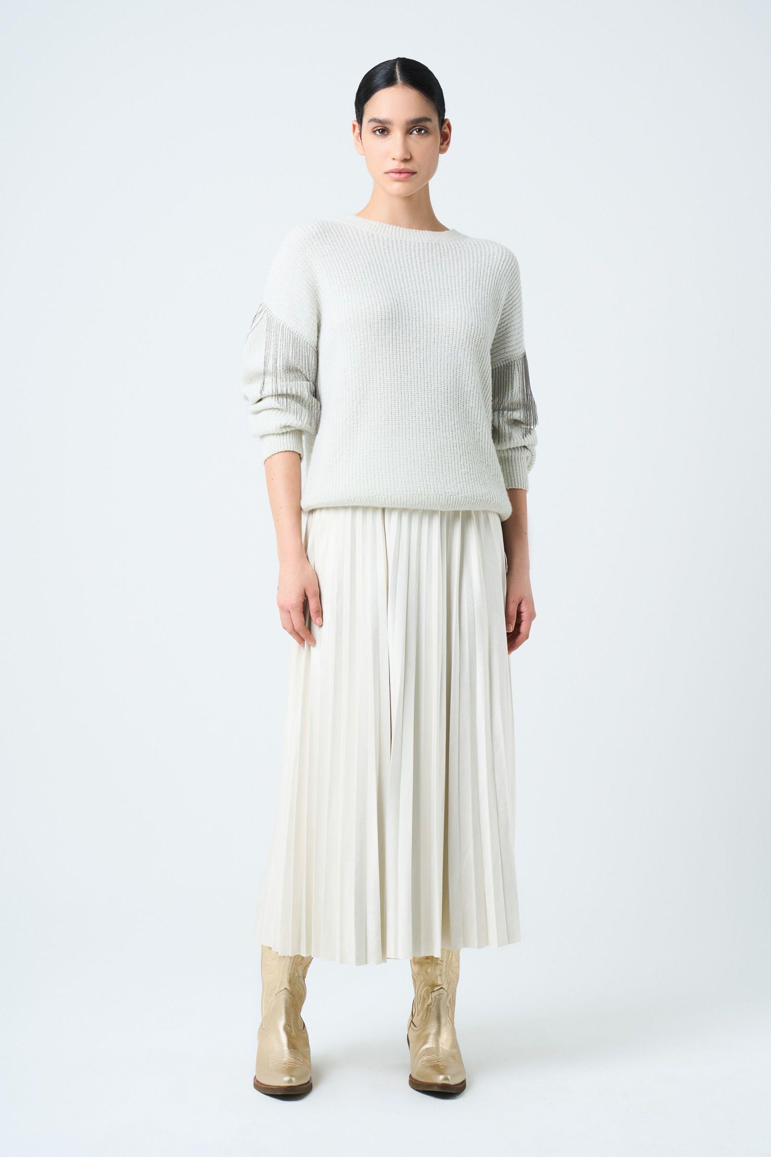 Vélez Sweater Draco Tejido Mujer Detalle Flecos Millaré Crema-3