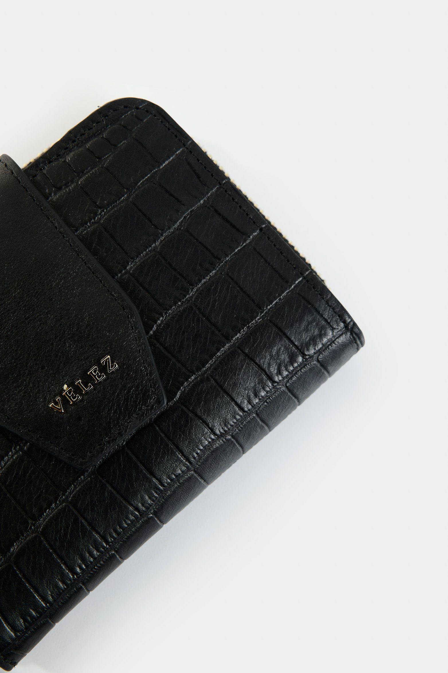 Vélez Billetera Hiedra De Cuero Para Mujer Grabado Negro-3