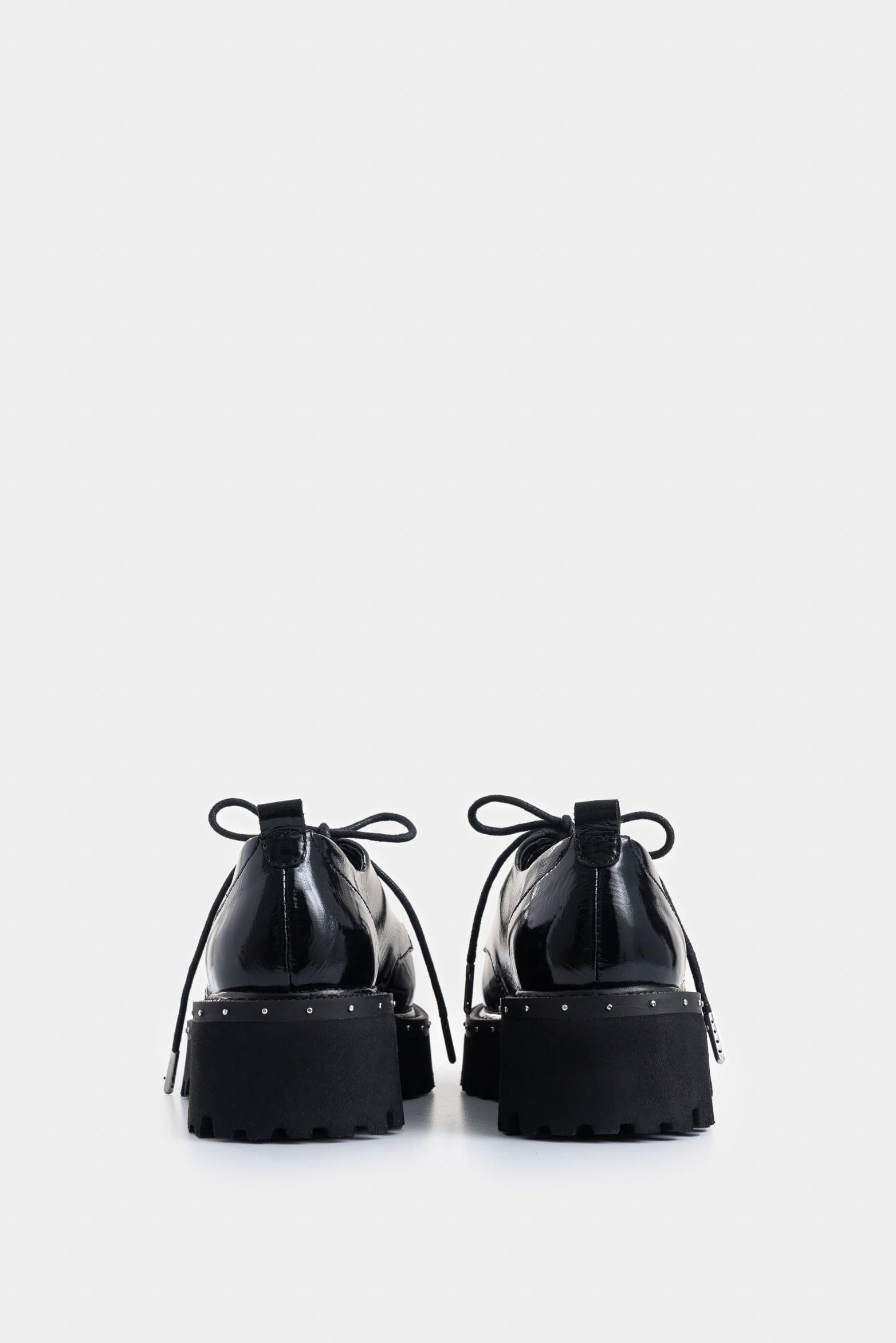 Vélez Zapatos De Cordón Thalia Cuero Mujer Chunky Negro-2