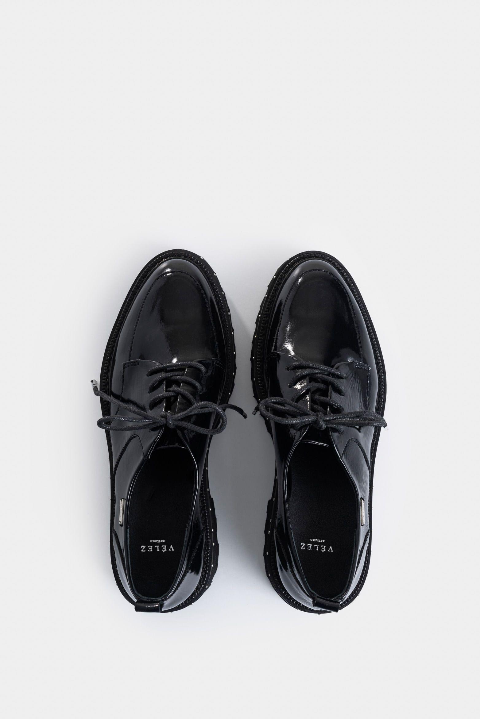 Vélez Zapatos De Cordón Thalia Cuero Mujer Chunky Negro-3