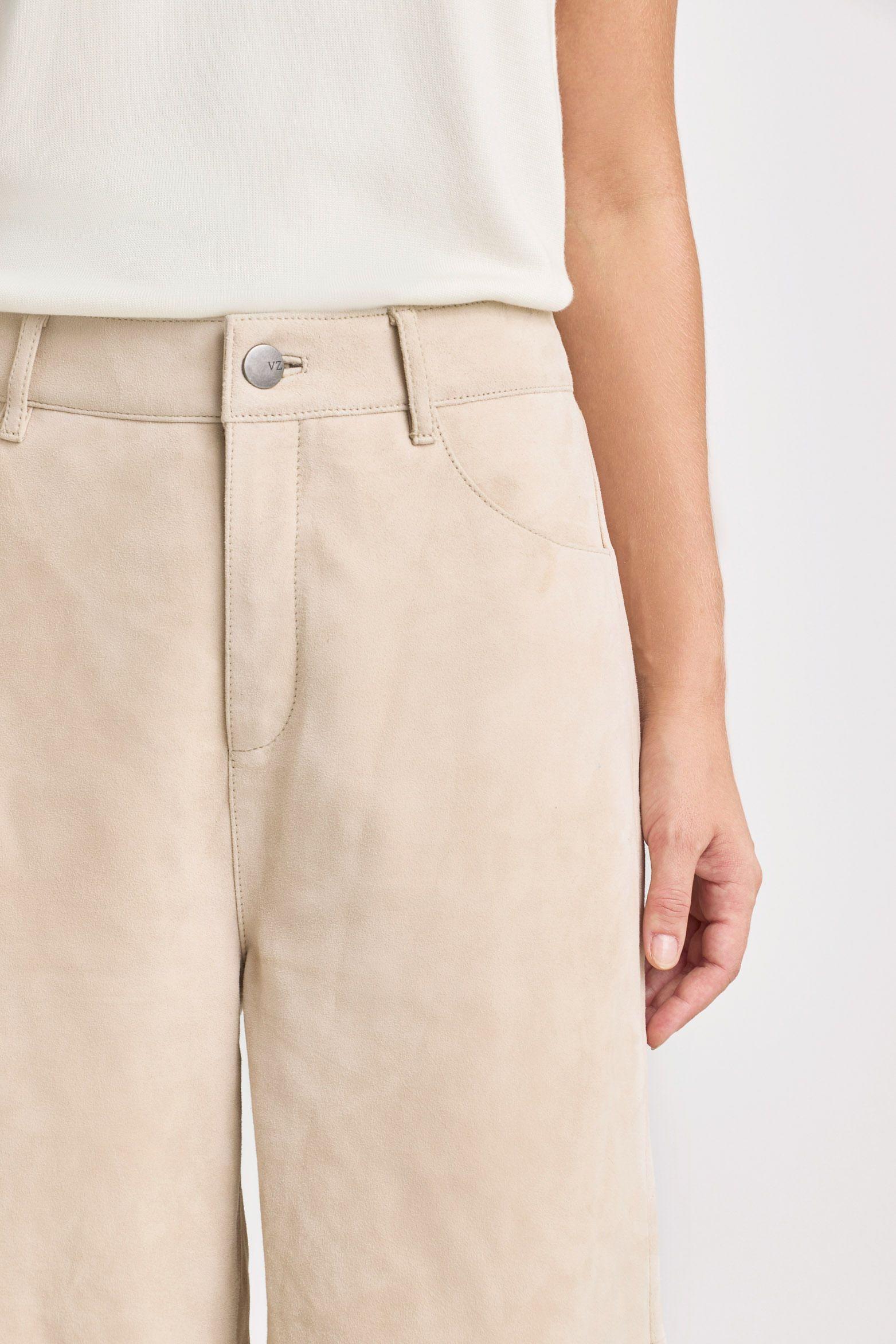 Vélez Pantalón Wide Leg San Jacinto Gamuza Mujer Beige-2