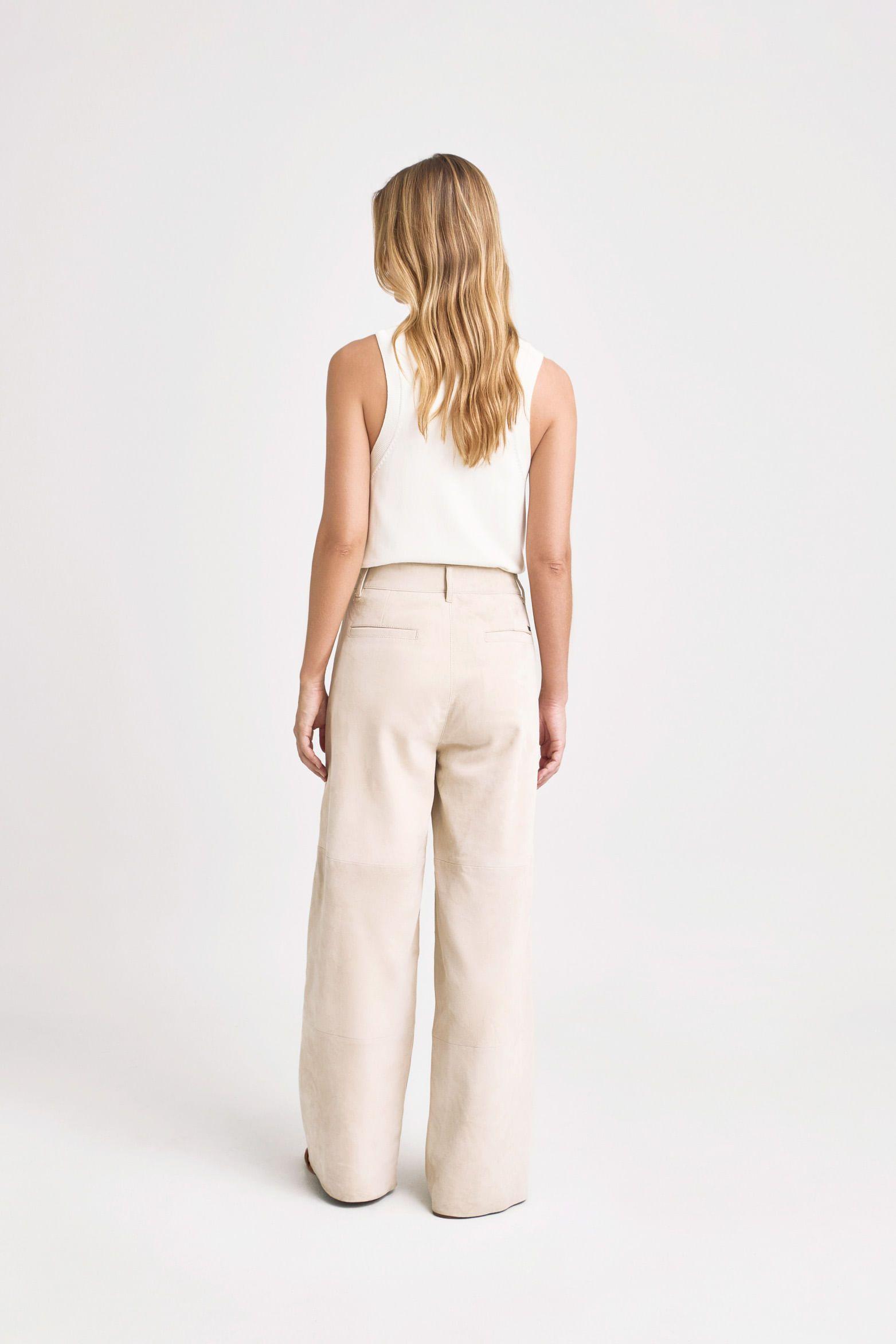 Vélez Pantalón Wide Leg San Jacinto Gamuza Mujer Beige-5