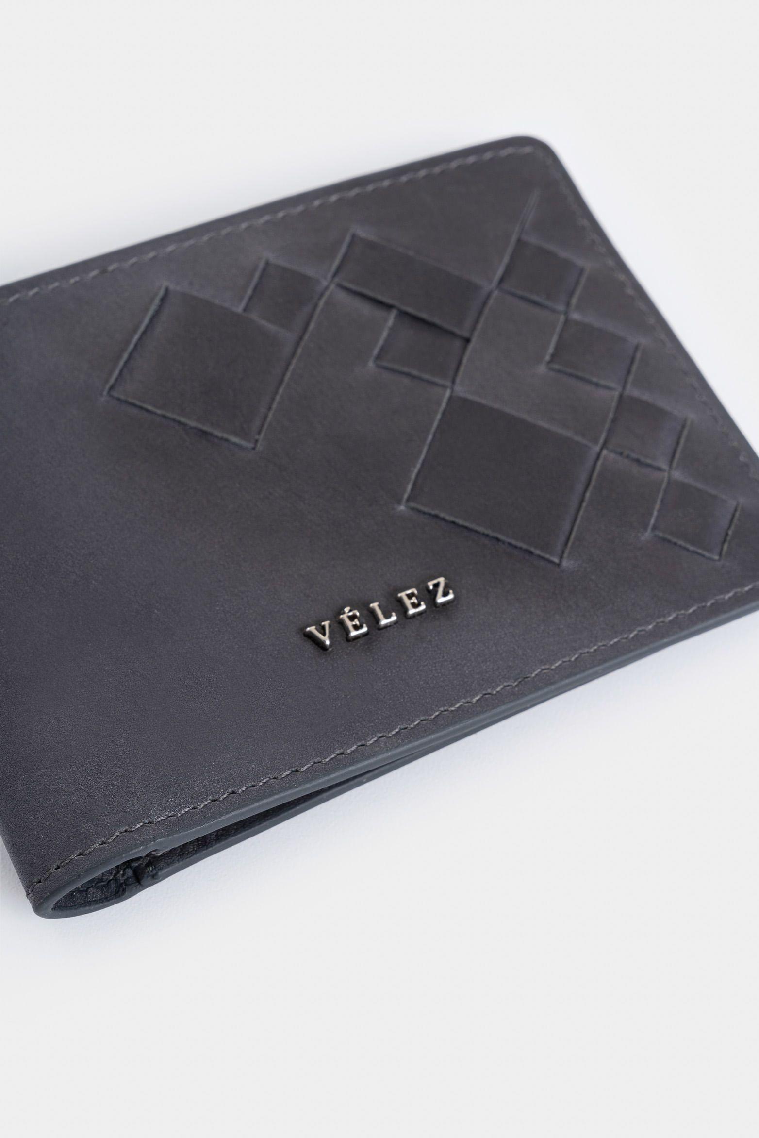 Vélez Billetera Lyra Cuero Hombre Detalle Tejido Gris-3