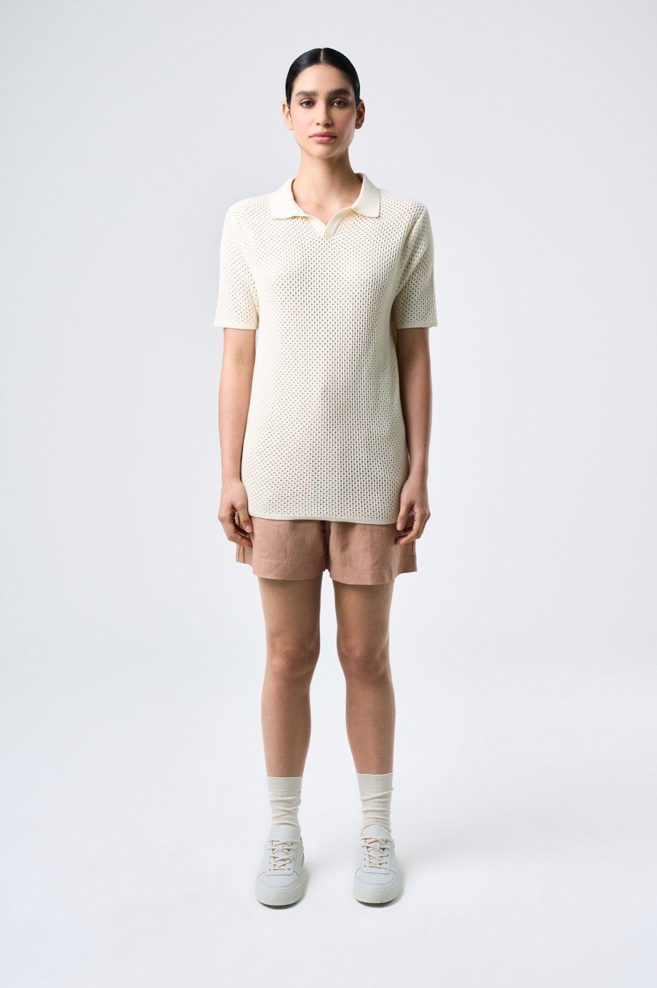 Vélez Short Prisma Tiro Alto En Lino Mujer Millaré Rosado-0