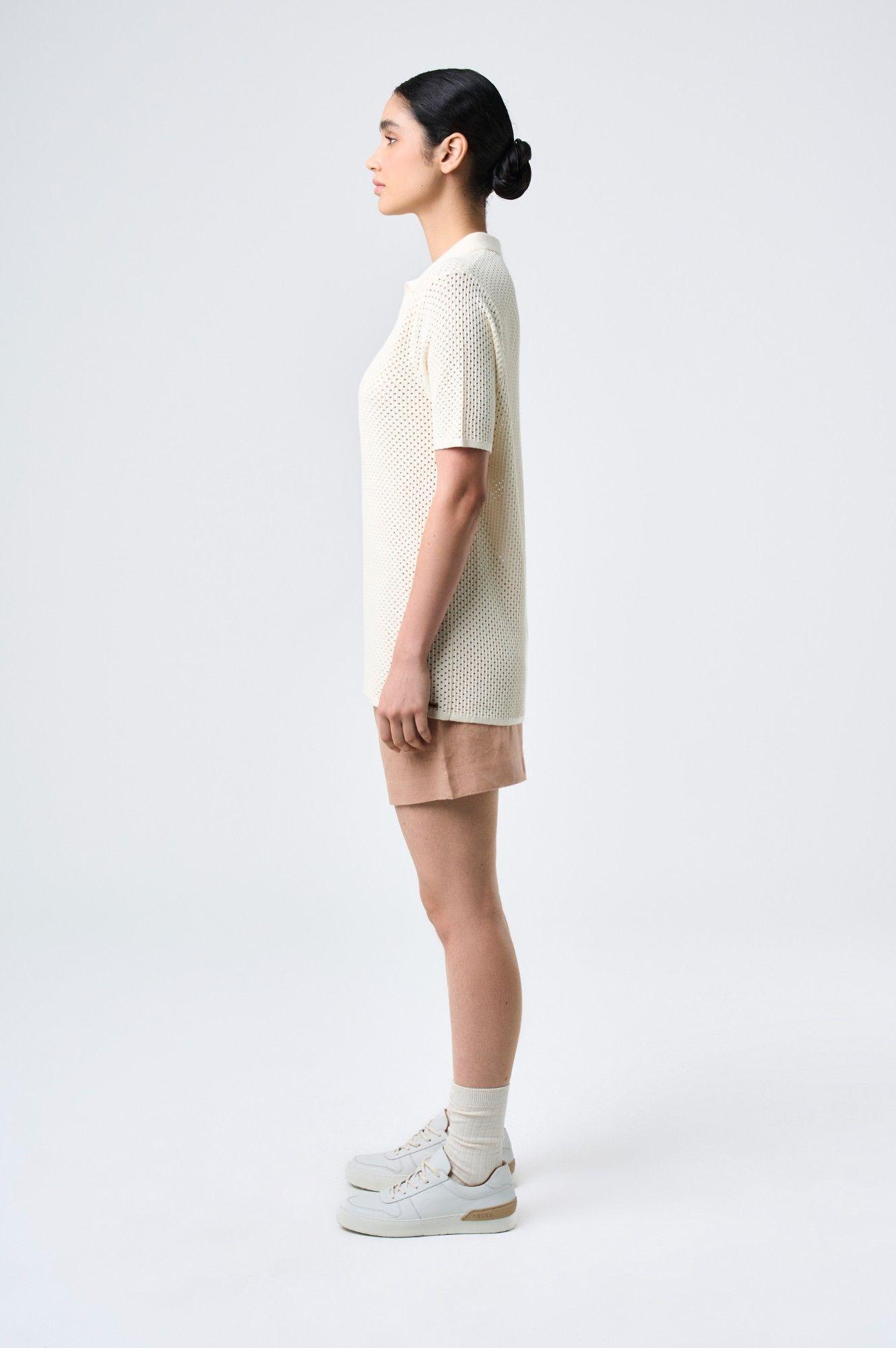 Vélez Short Prisma Tiro Alto En Lino Mujer Millaré Rosado-1