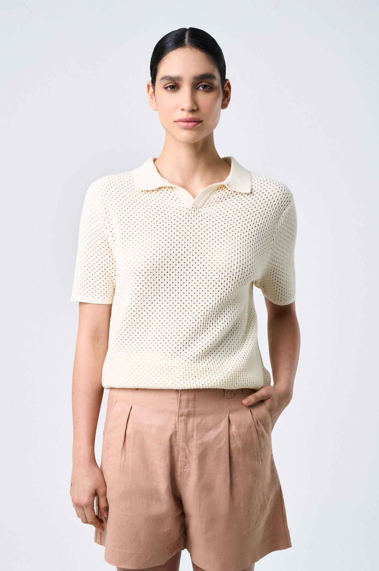 Vélez Short Prisma Tiro Alto En Lino Mujer Millaré Rosado-3