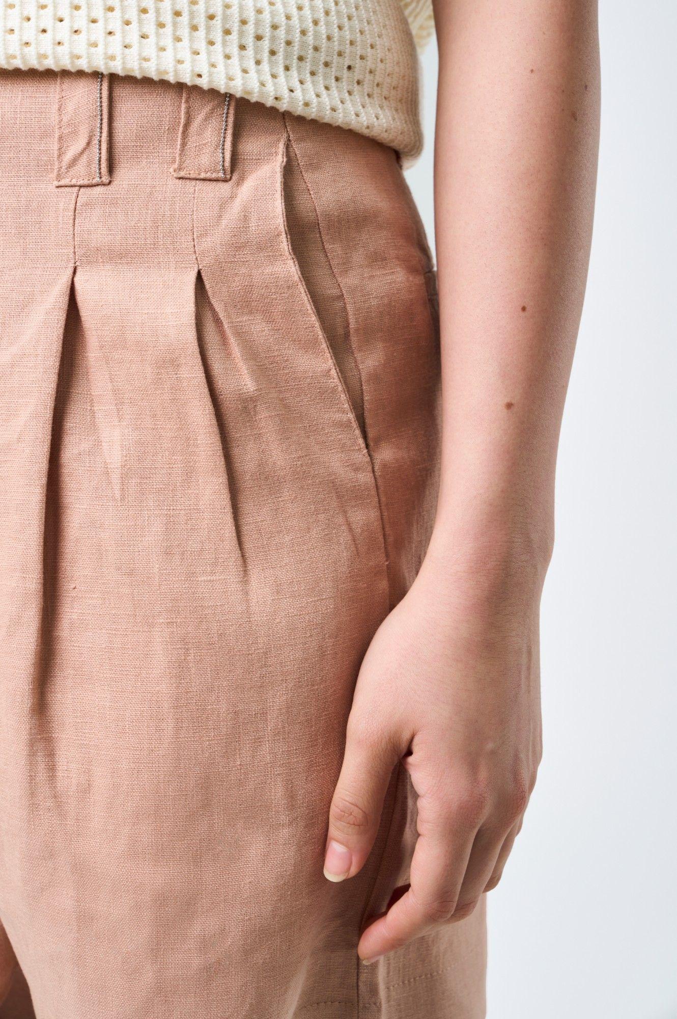 Vélez Short Prisma Tiro Alto En Lino Mujer Millaré Rosado-5