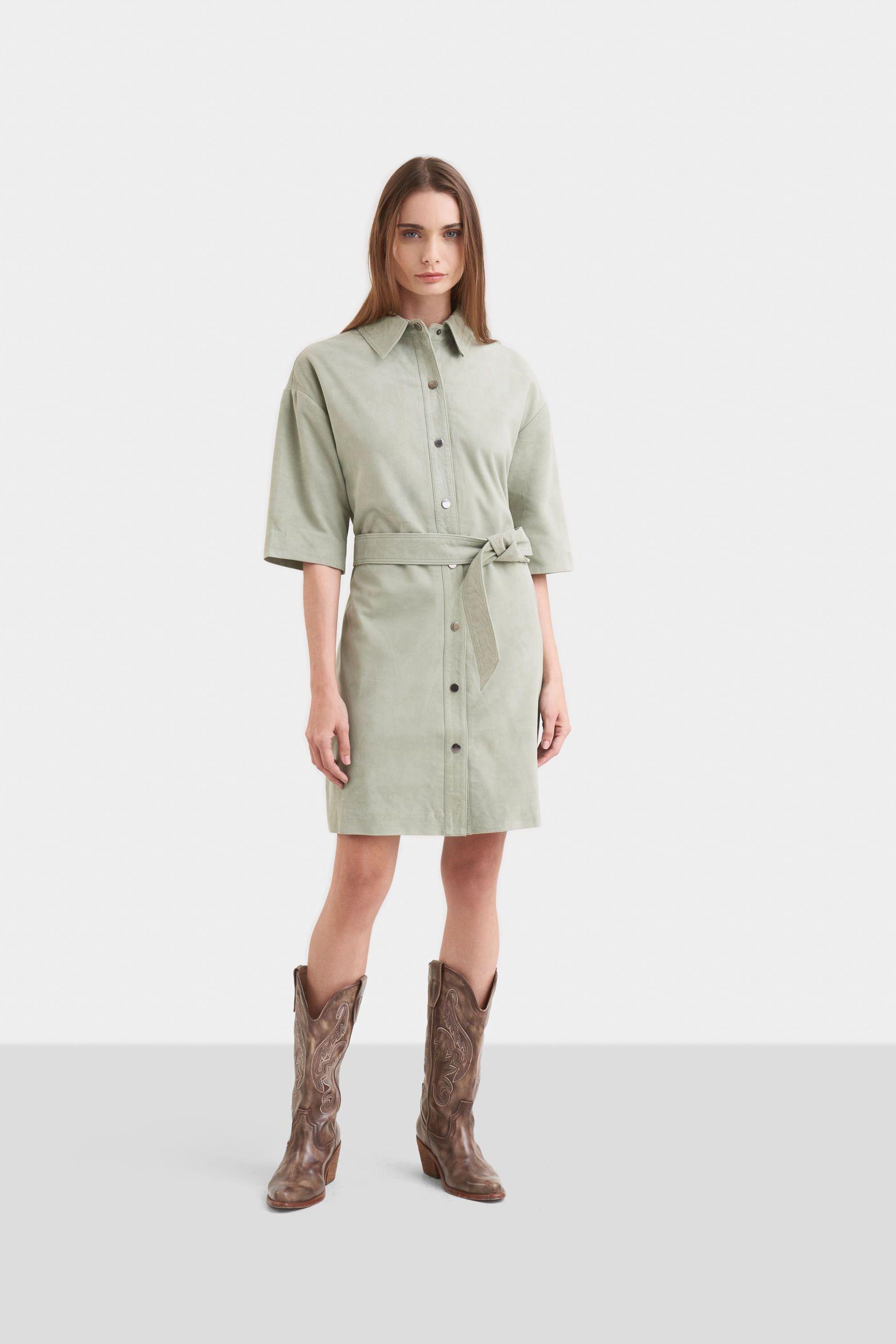 Vélez Vestido Neu Cuero Mujer Perilla Broches Agua Marina-0