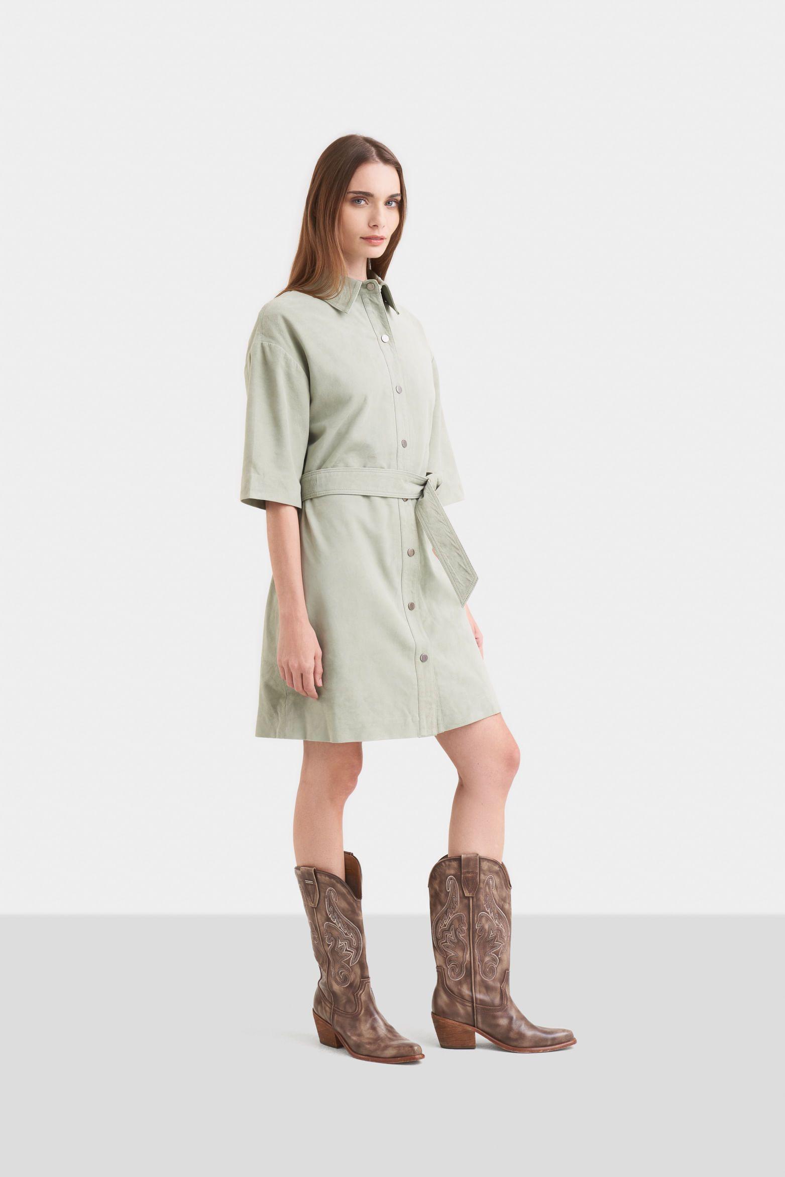 Vélez Vestido Neu Cuero Mujer Perilla Broches Agua Marina-2