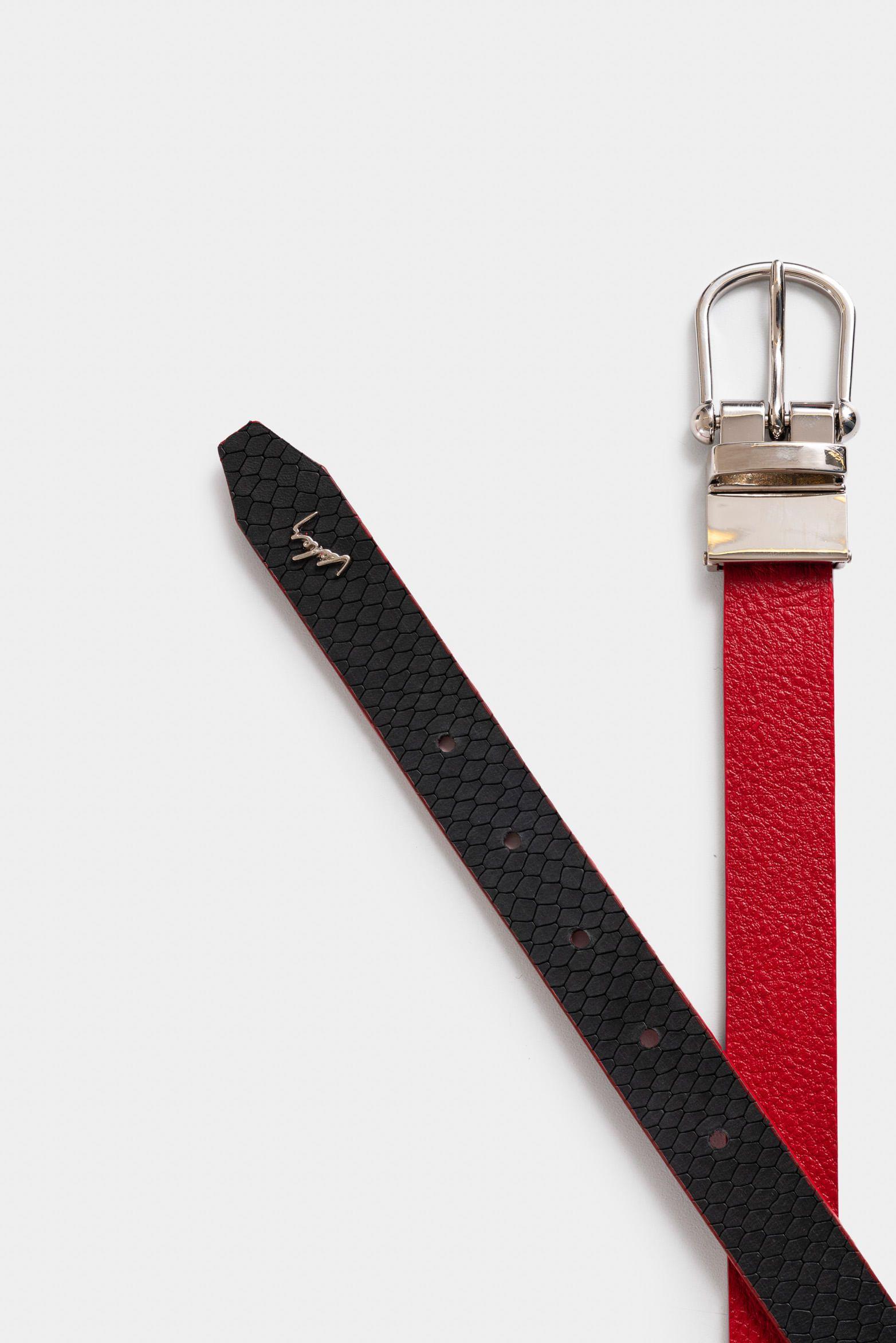 Vélez Cinturón Doble Faz Eddiem De Cuero Mujer Grabado Rojo-2