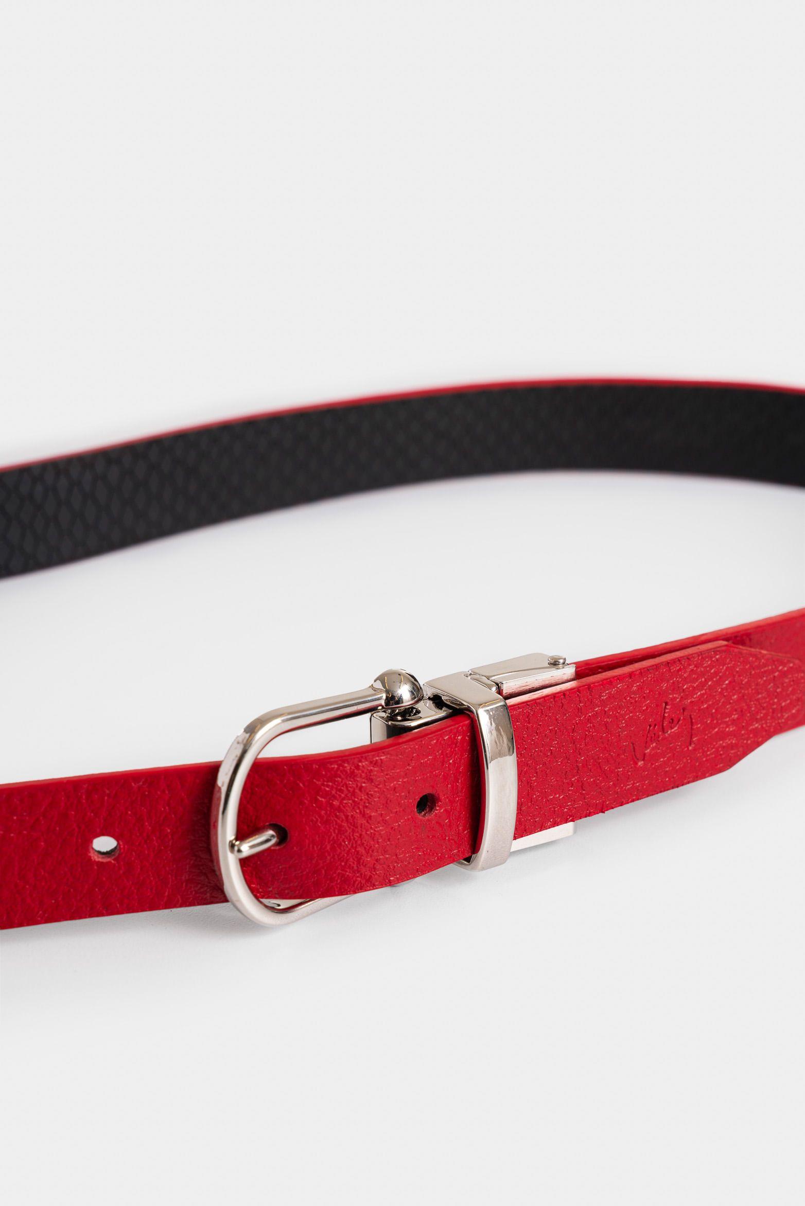 Vélez Cinturón Doble Faz Eddiem De Cuero Mujer Grabado Rojo-3