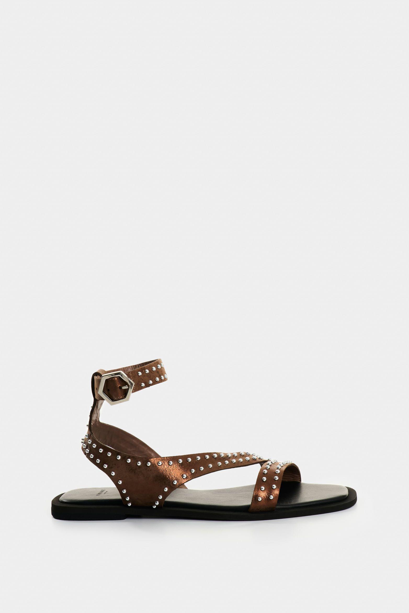 Vélez Sandalia Plana Soren Cuero Folia  Mujer Taches Bronce-0