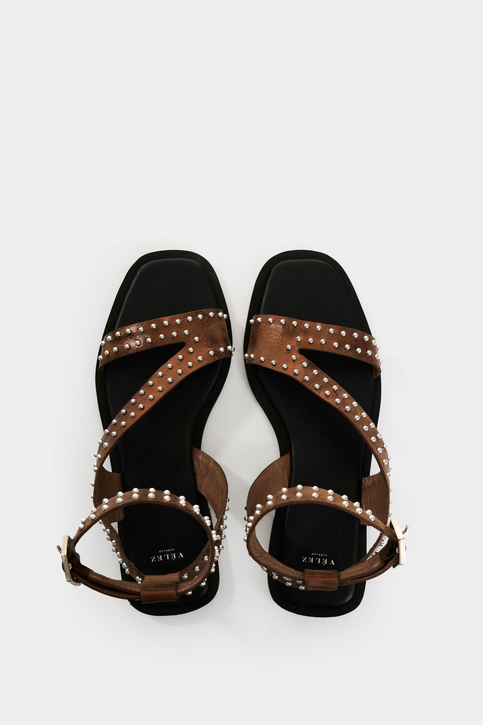 Vélez Sandalia Plana Soren Cuero Folia  Mujer Taches Bronce-3