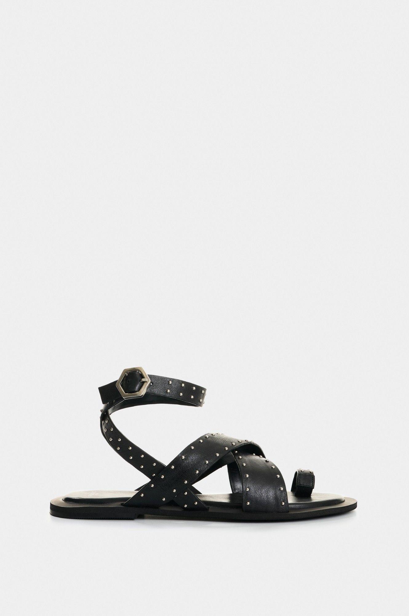 Vélez Sandalia Plana Cuero Mujer Pearl Negro-0