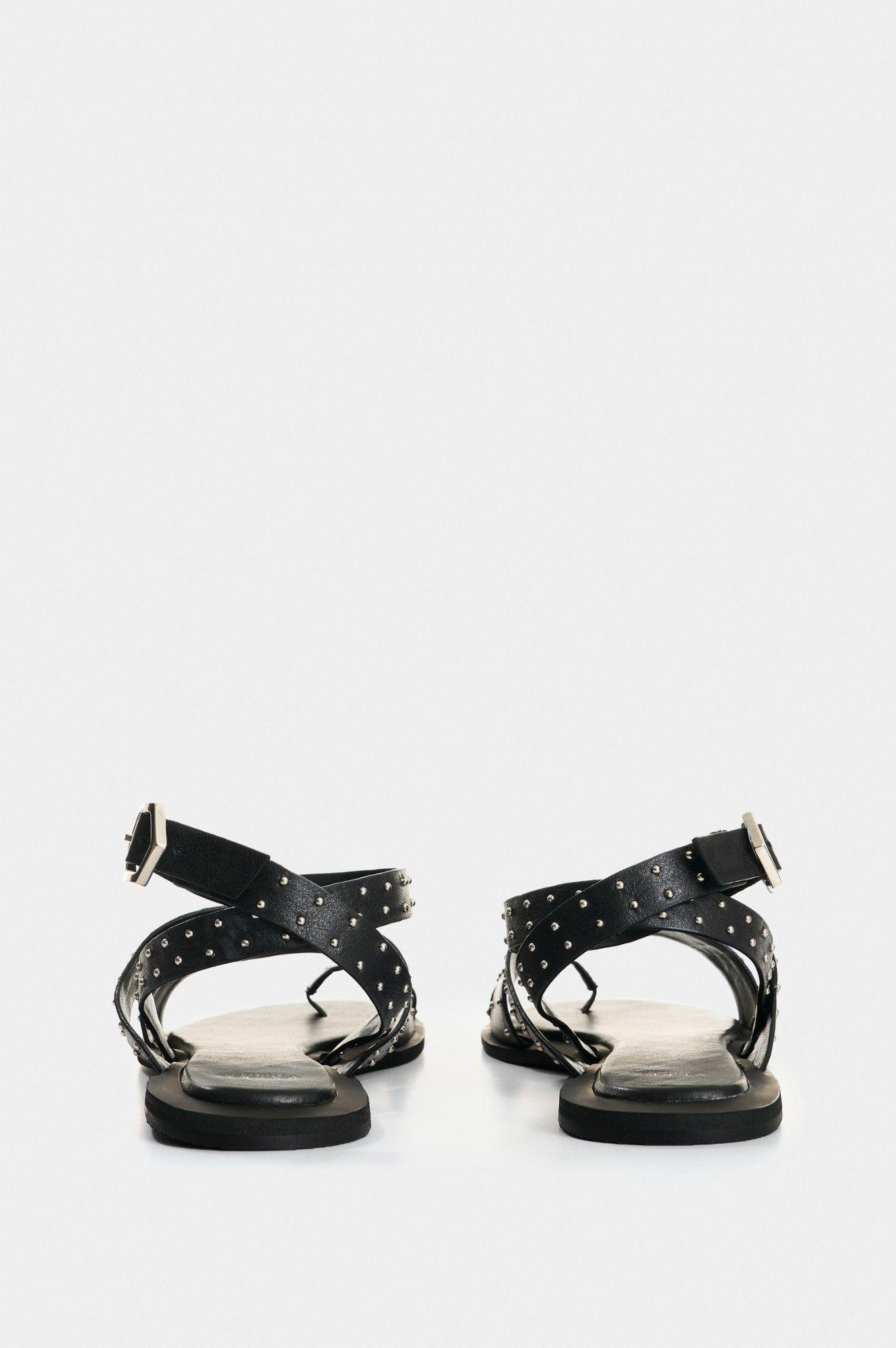 Vélez Sandalia Plana Cuero Mujer Pearl Negro-2