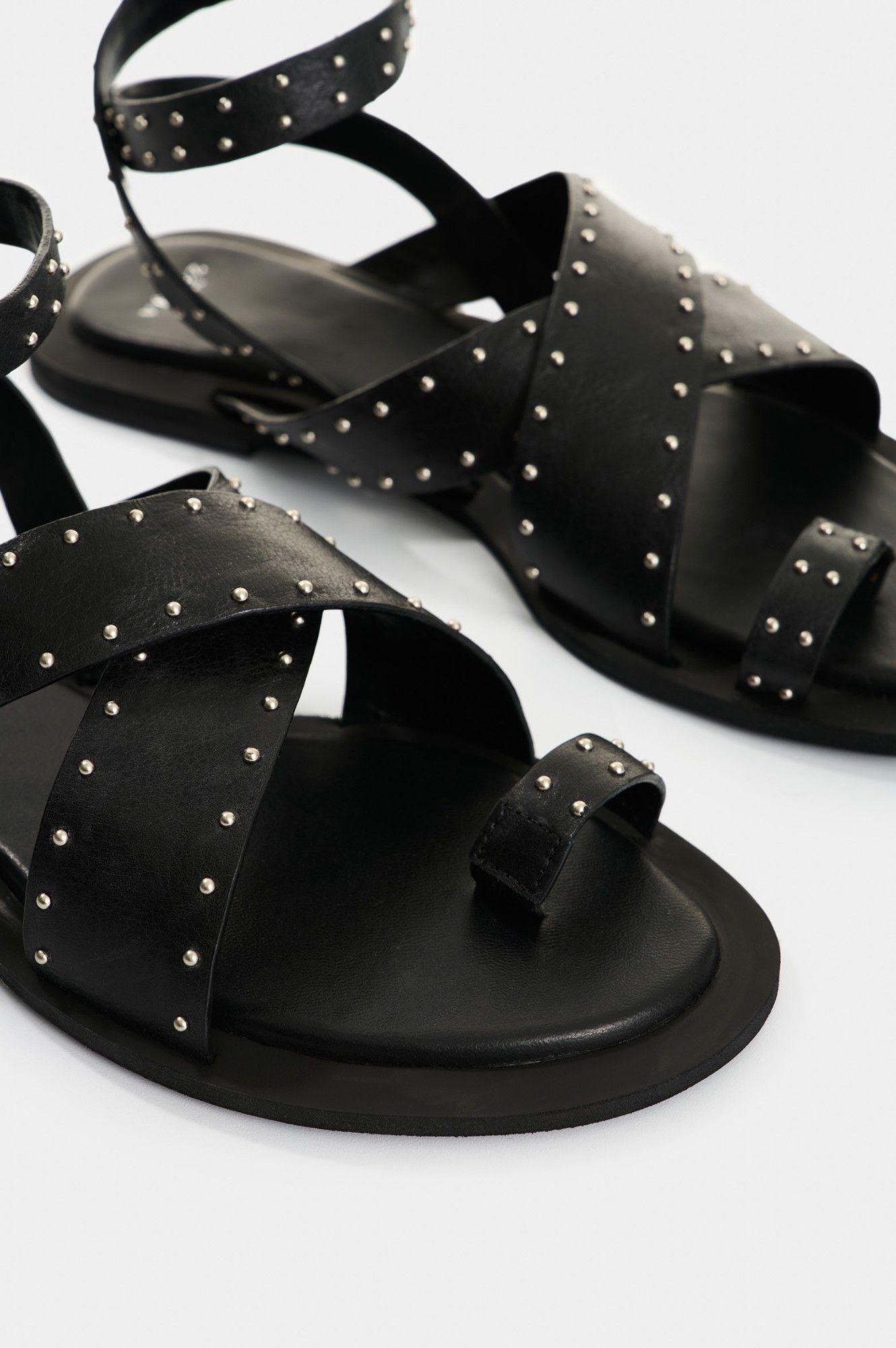 Vélez Sandalia Plana Cuero Mujer Pearl Negro-4