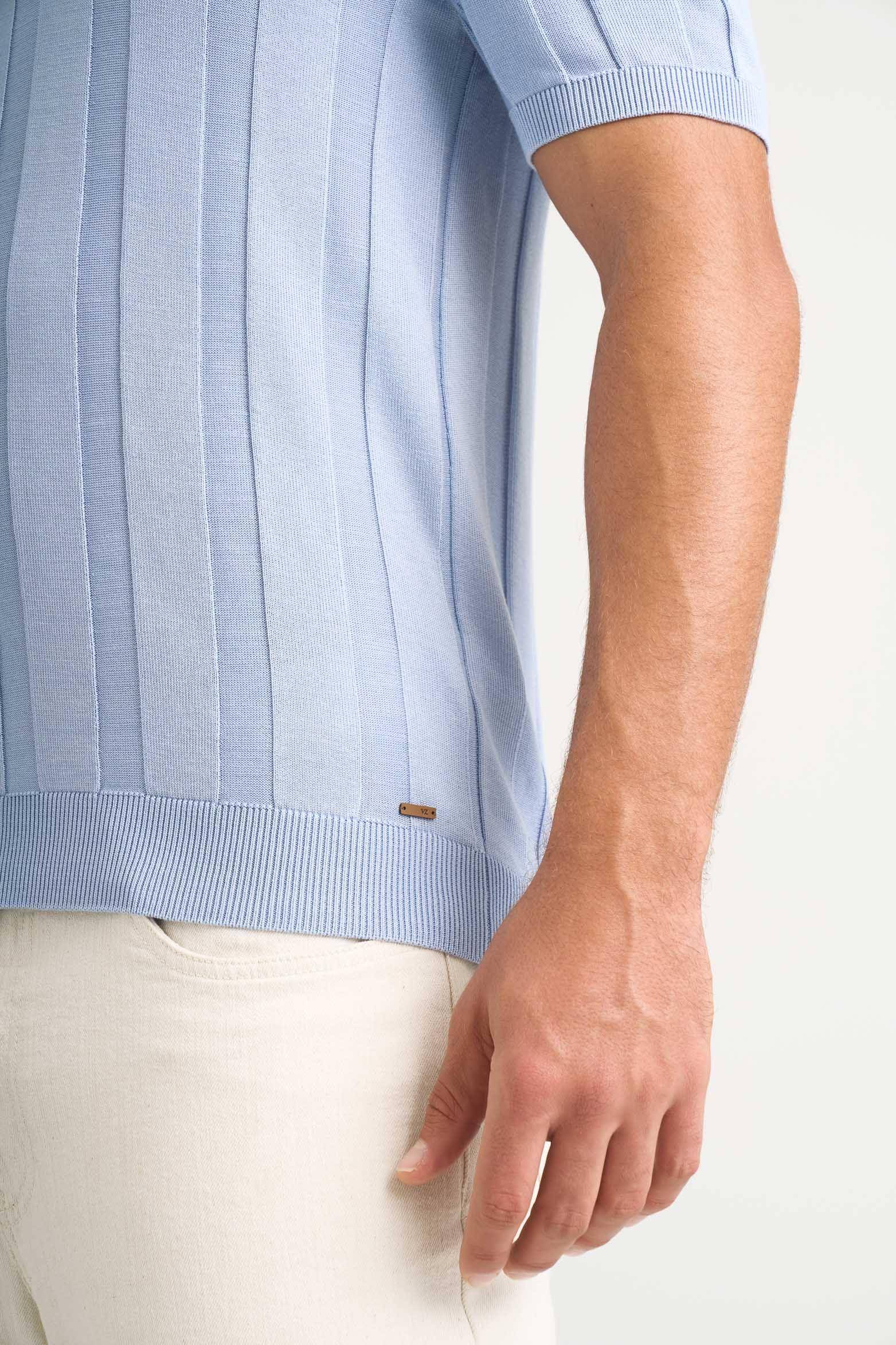 Vélez Polera Tejida Manga Corta Hombre Franjas Azul Claro-4
