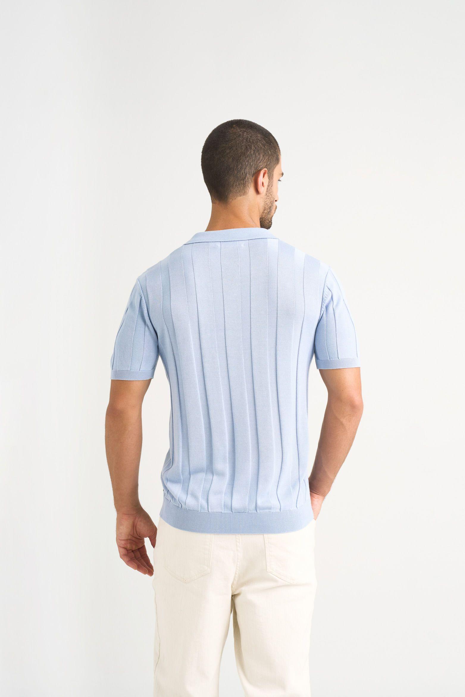 Vélez Polera Tejida Manga Corta Hombre Franjas Azul Claro-5