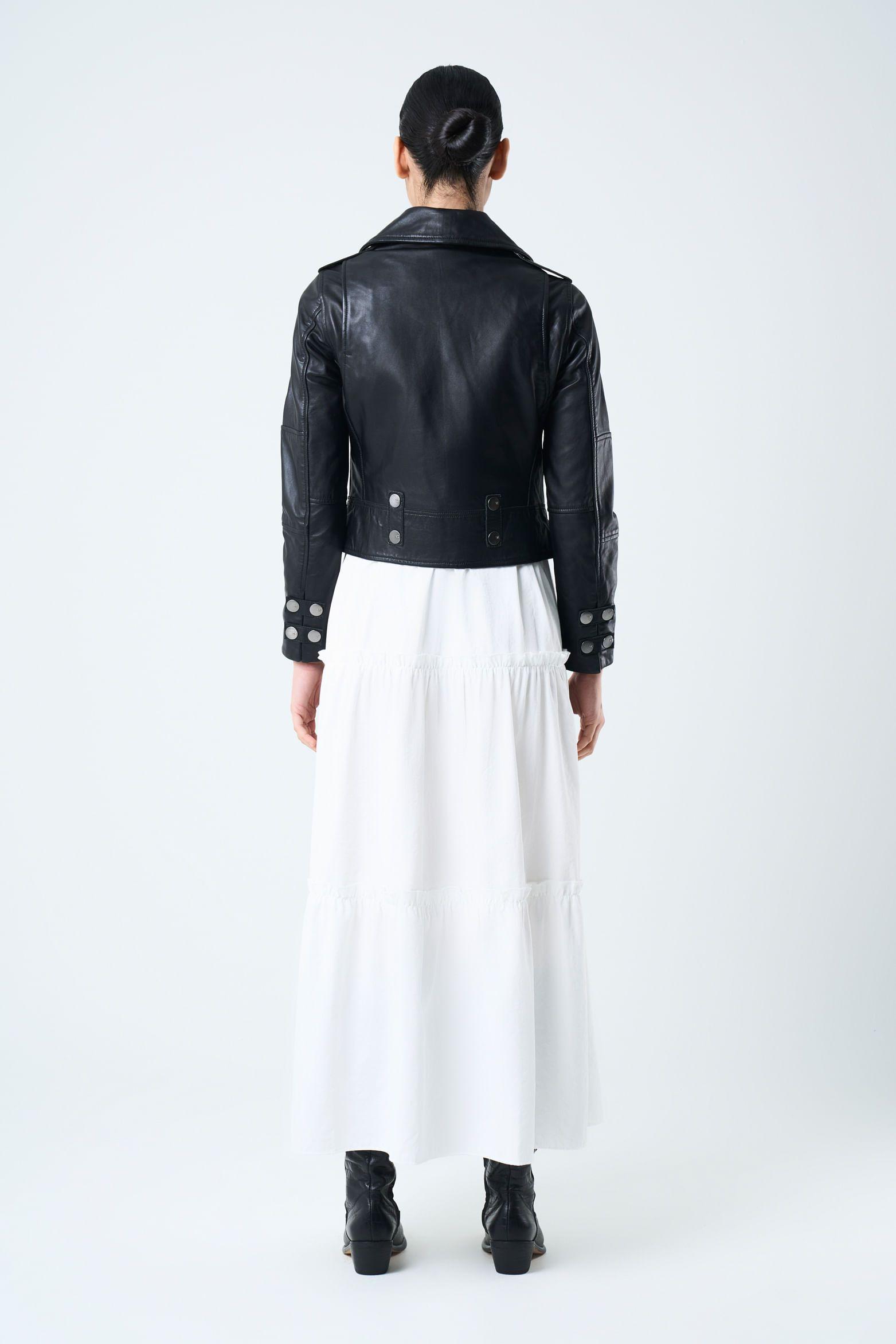 Vélez Casaca Biker De Cuero Para Mujer Fit Ajustado Negro-2