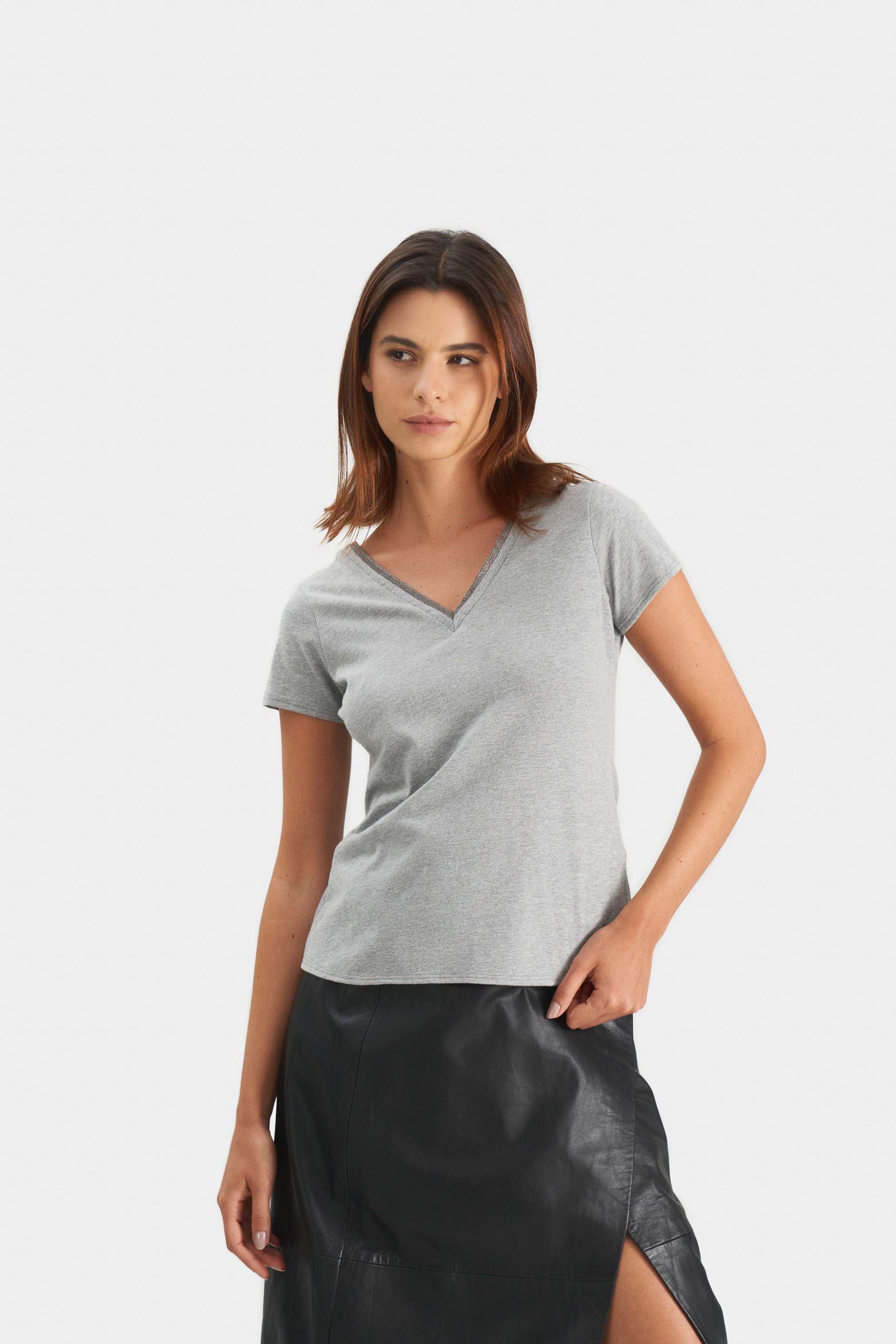 Vélez Polera Básica  Mujer Millaré Metálico Decorativo Gris-0