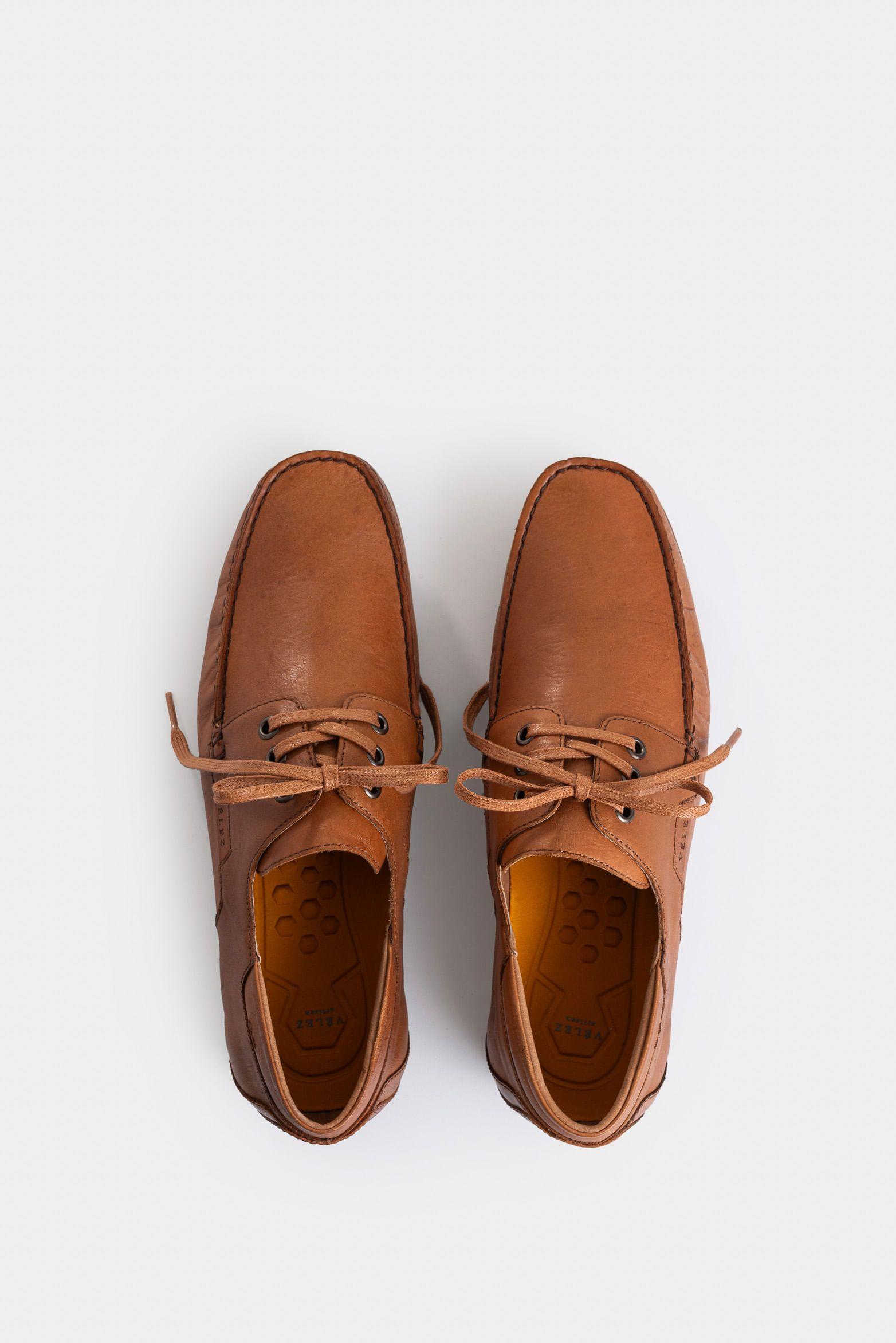 Vélez Zapatos Cordón De Cuero nautico Miel-3