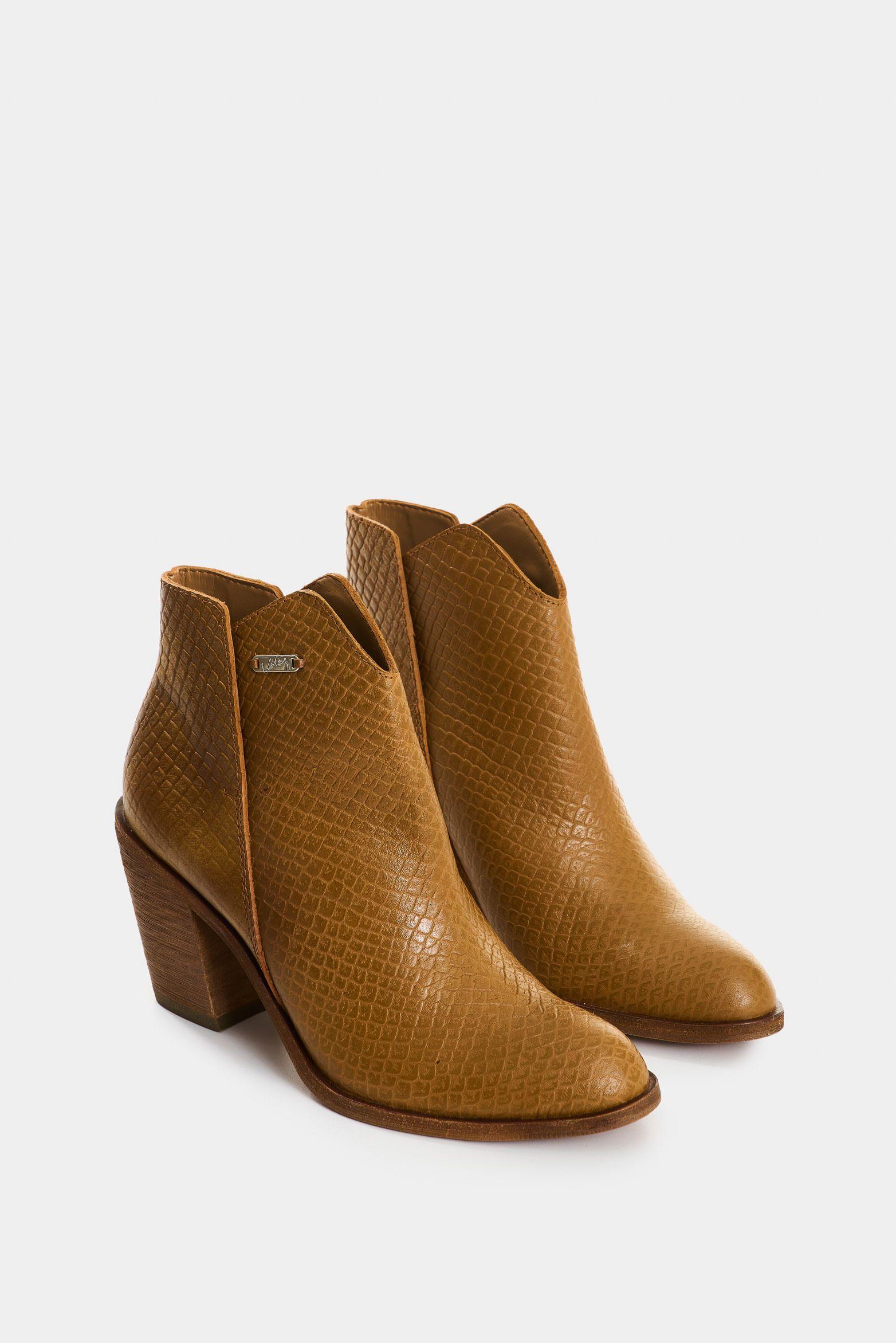 Vélez Botines De Cuero Grabado Para Mujer Alpha Miel-1