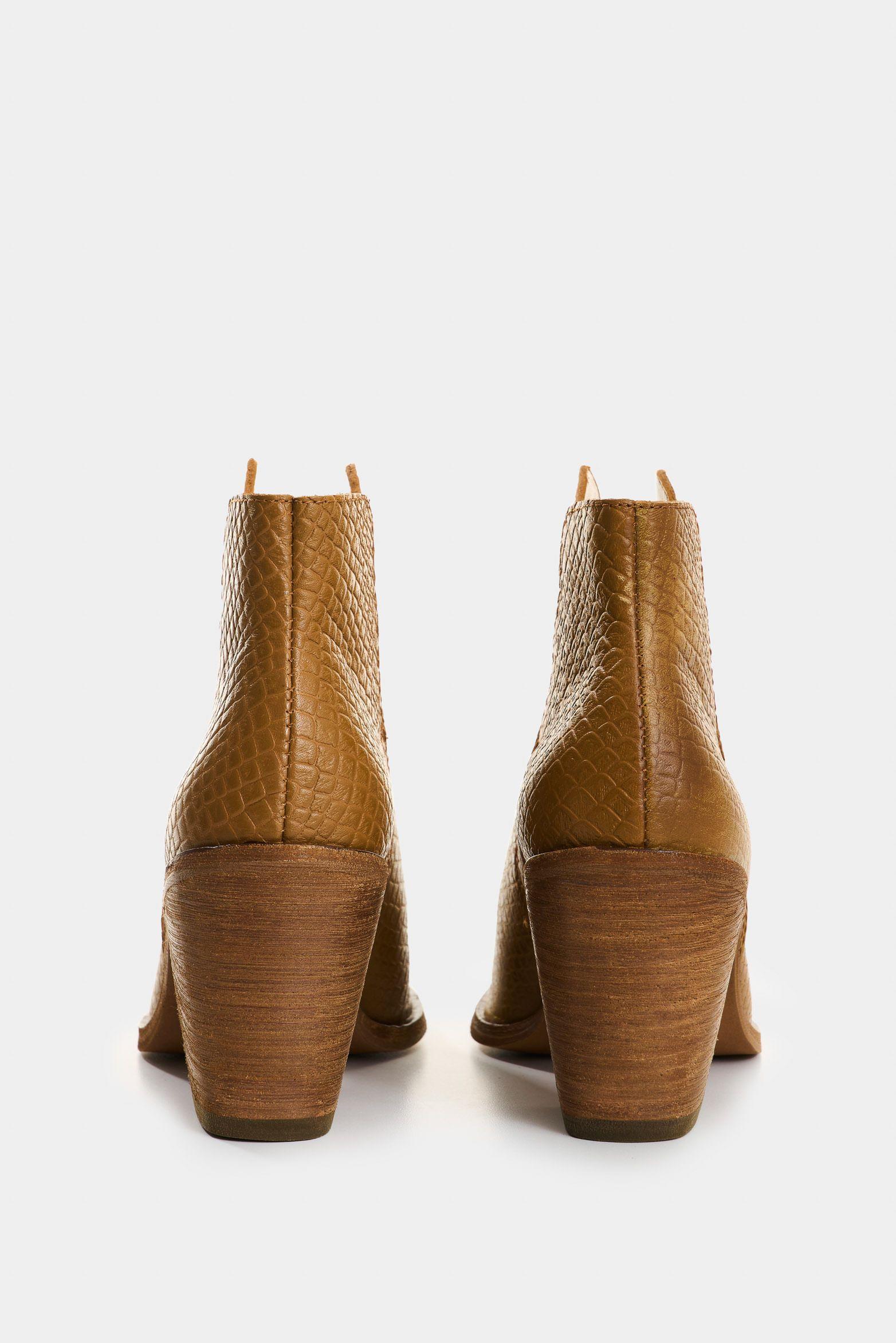 Vélez Botines De Cuero Grabado Para Mujer Alpha Miel-2