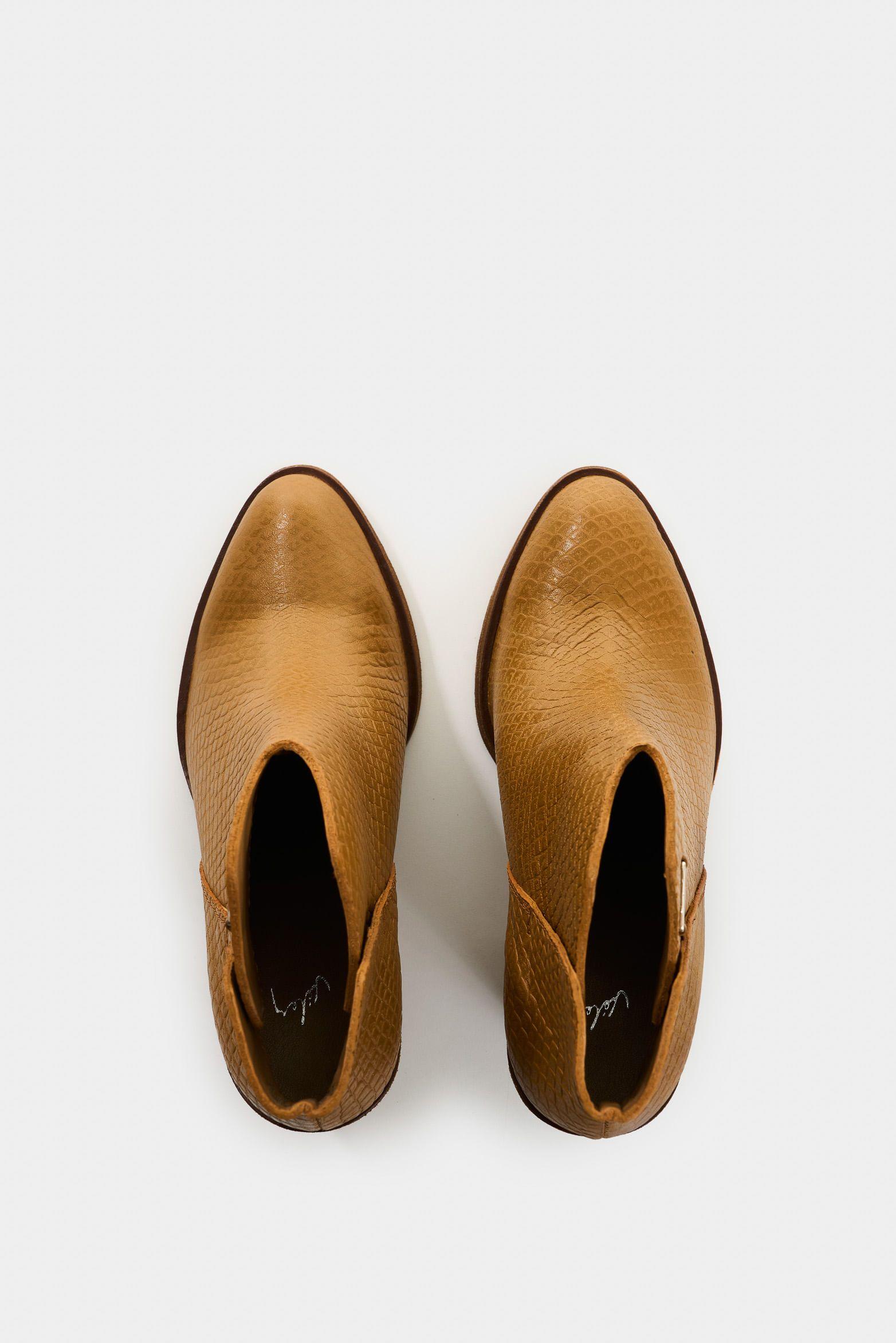 Vélez Botines De Cuero Grabado Para Mujer Alpha Miel-3