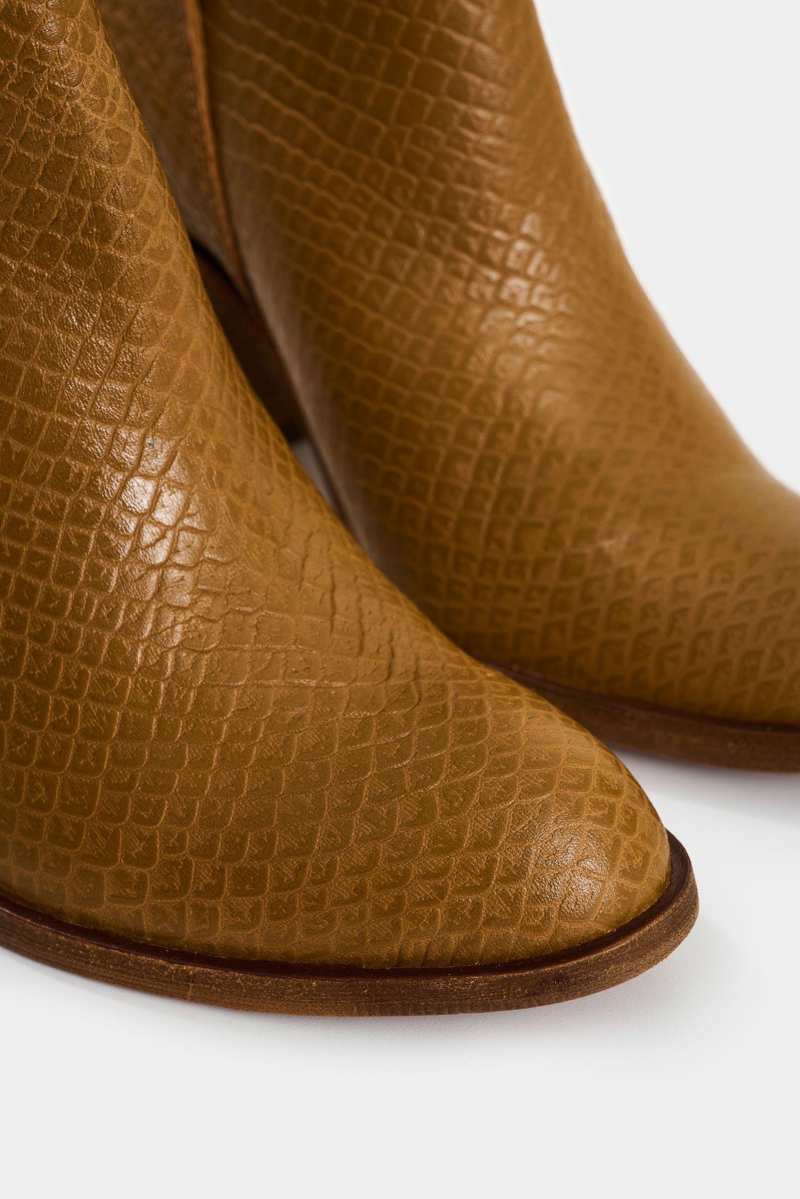 Vélez Botines De Cuero Grabado Para Mujer Alpha Miel-4