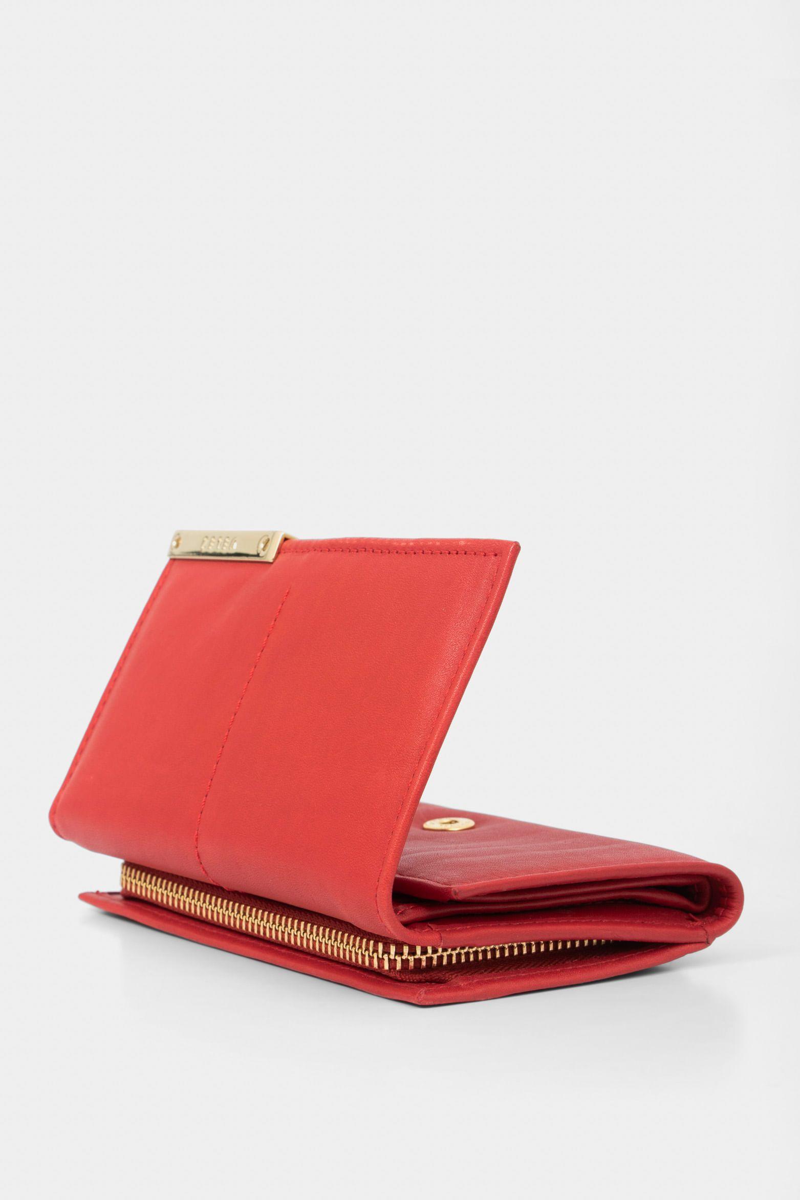 Vélez Billetera De Cuero Aplique Metálico Rojo-3