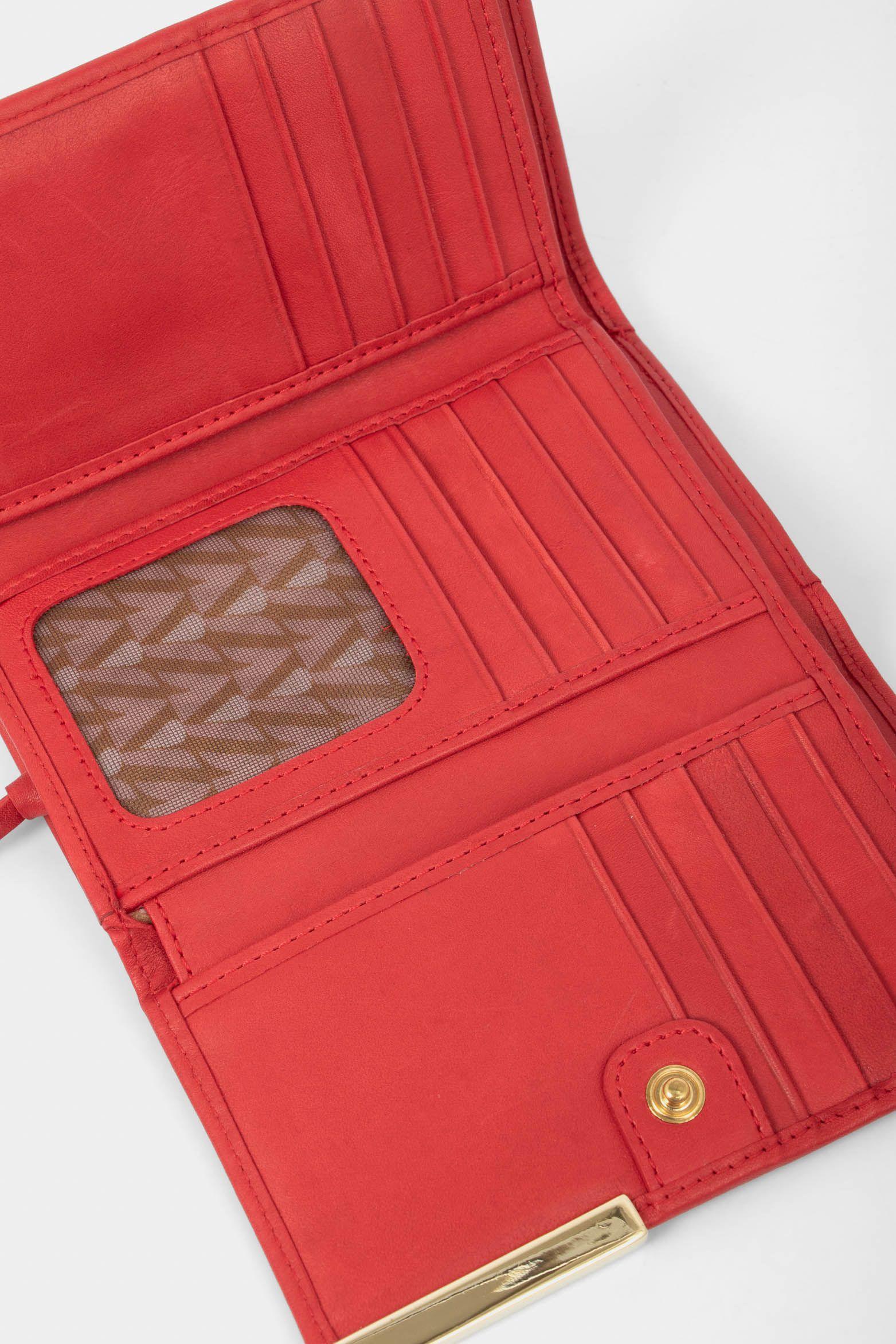 Vélez Billetera De Cuero Aplique Metálico Rojo-4