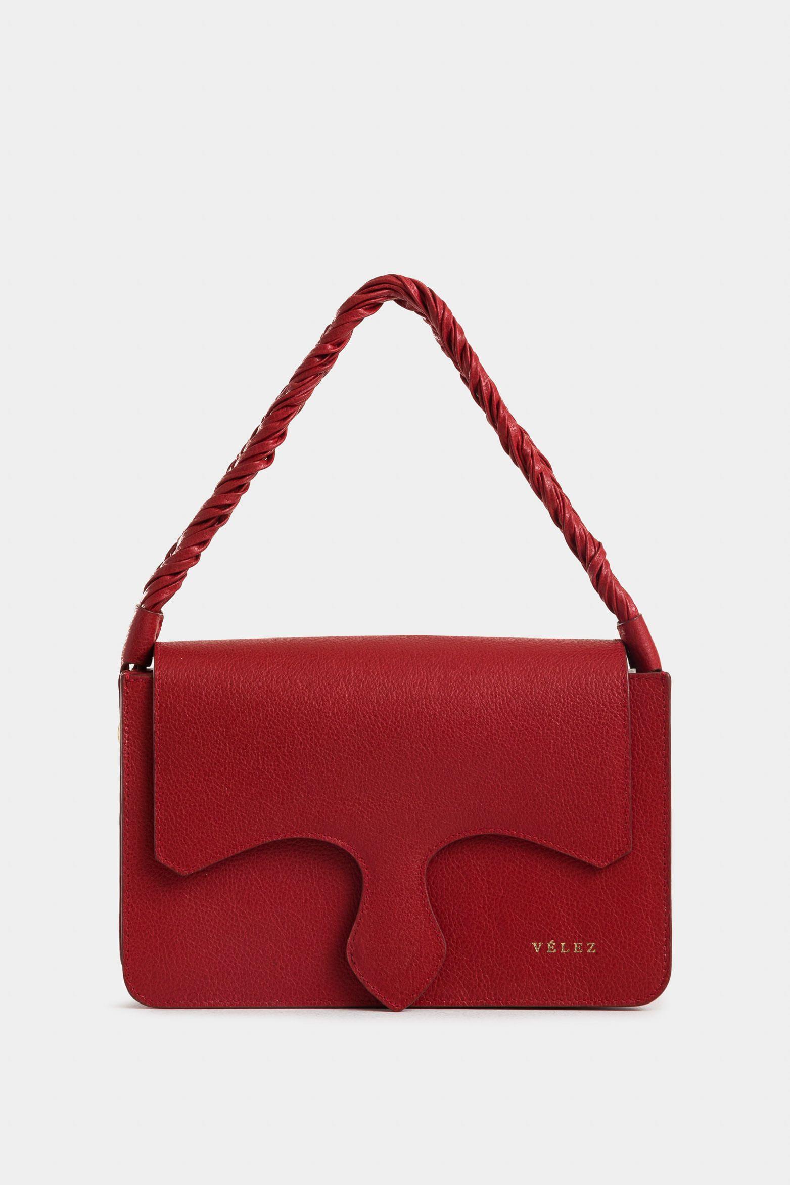 Vélez Cartera Maxi Garniel Cuero Mujer Manija Trenzada Rojo-1