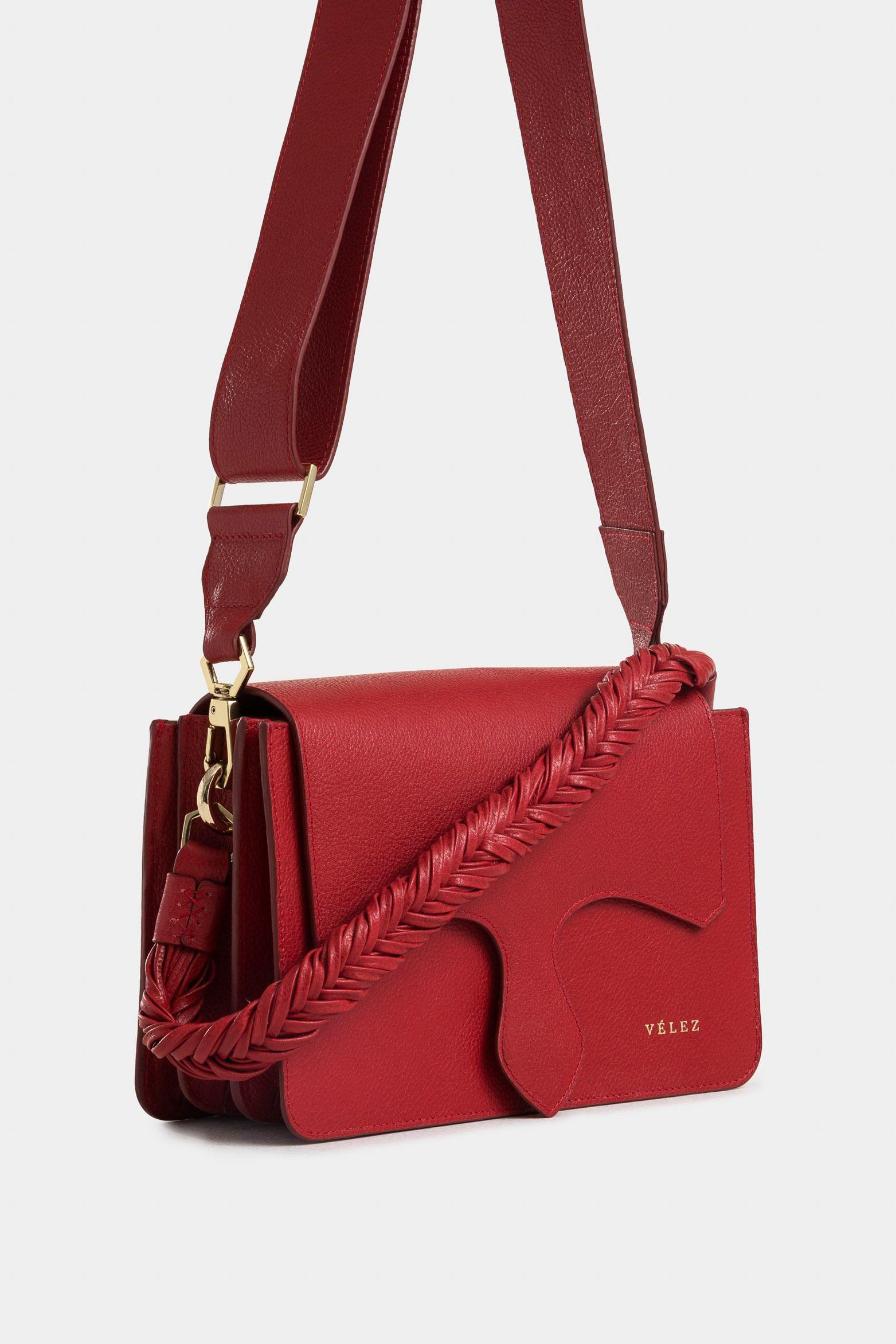 Vélez Cartera Maxi Garniel Cuero Mujer Manija Trenzada Rojo-2