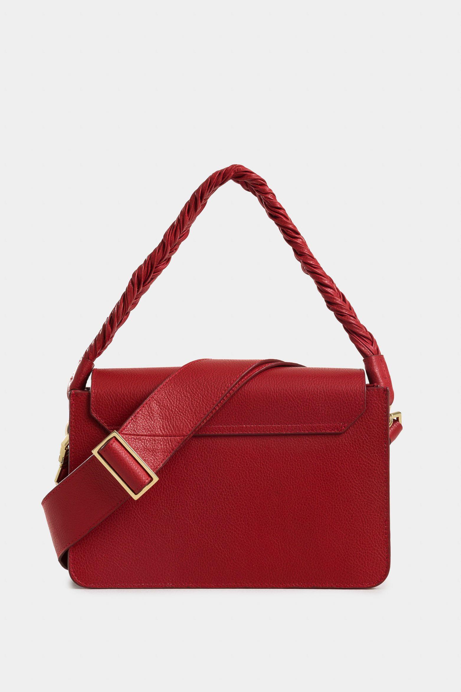 Vélez Cartera Maxi Garniel Cuero Mujer Manija Trenzada Rojo-3