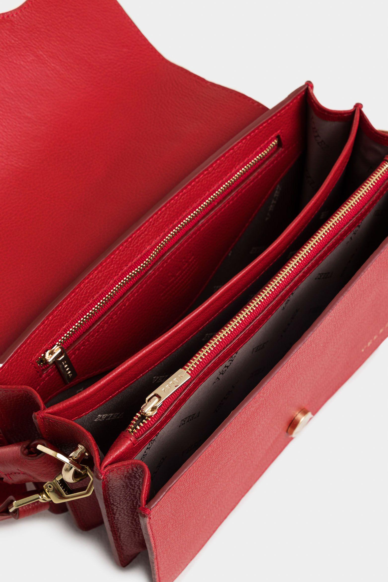 Vélez Cartera Maxi Garniel Cuero Mujer Manija Trenzada Rojo-5