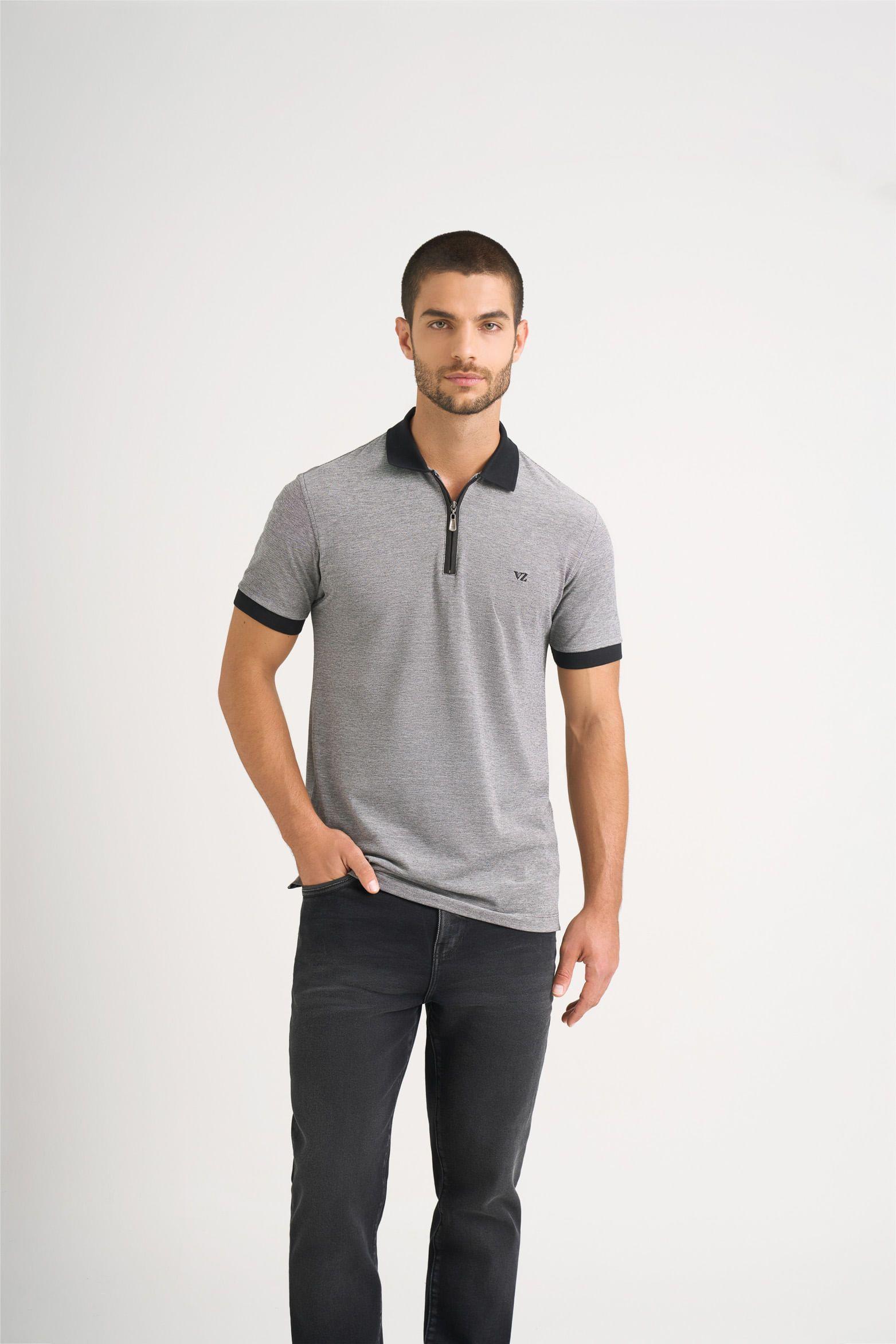 Vélez Polera Cuello Casual Algodón Hombre Cremallera Negro-0