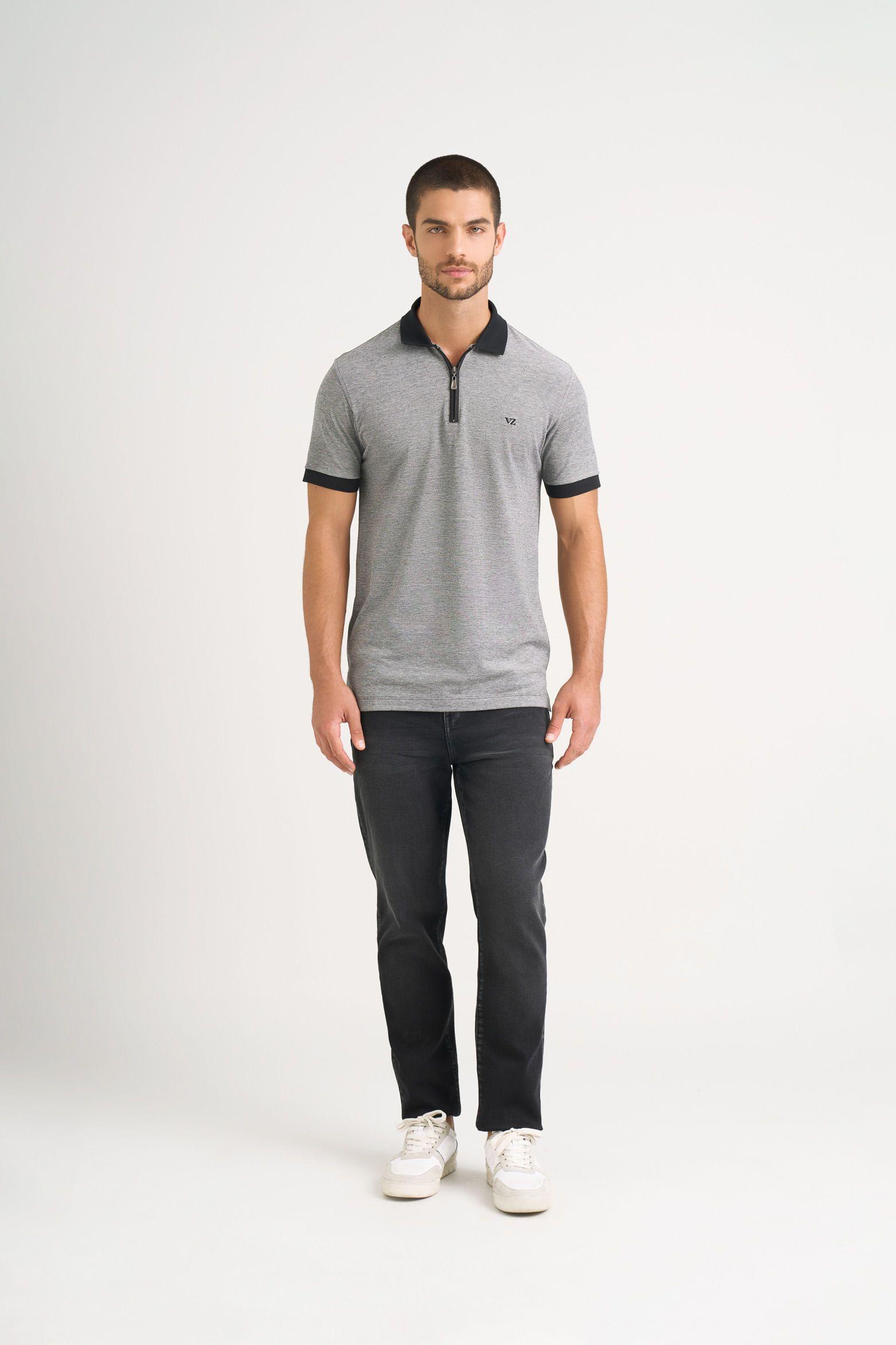 Vélez Polera Cuello Casual Algodón Hombre Cremallera Negro-1