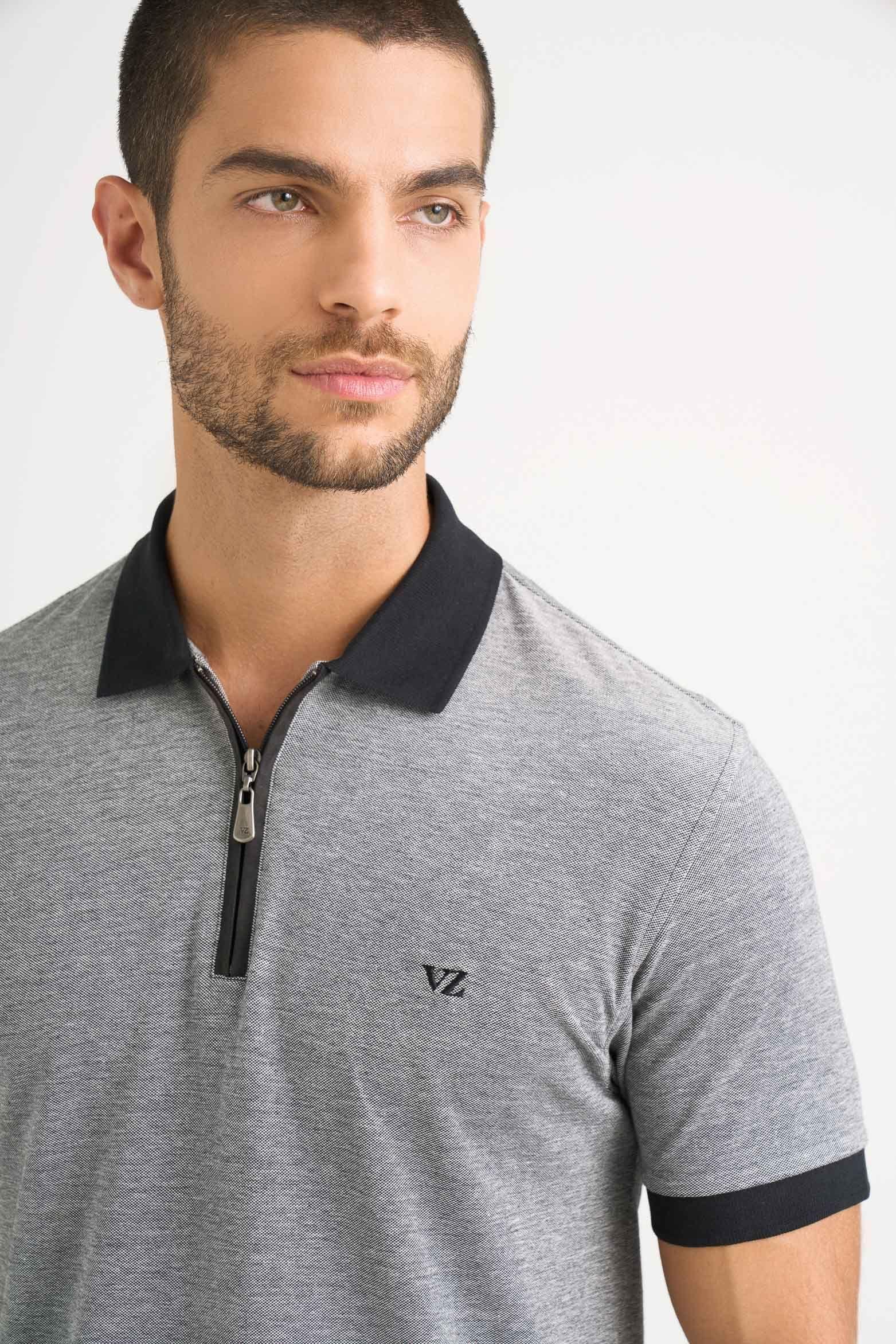 Vélez Polera Cuello Casual Algodón Hombre Cremallera Negro-2