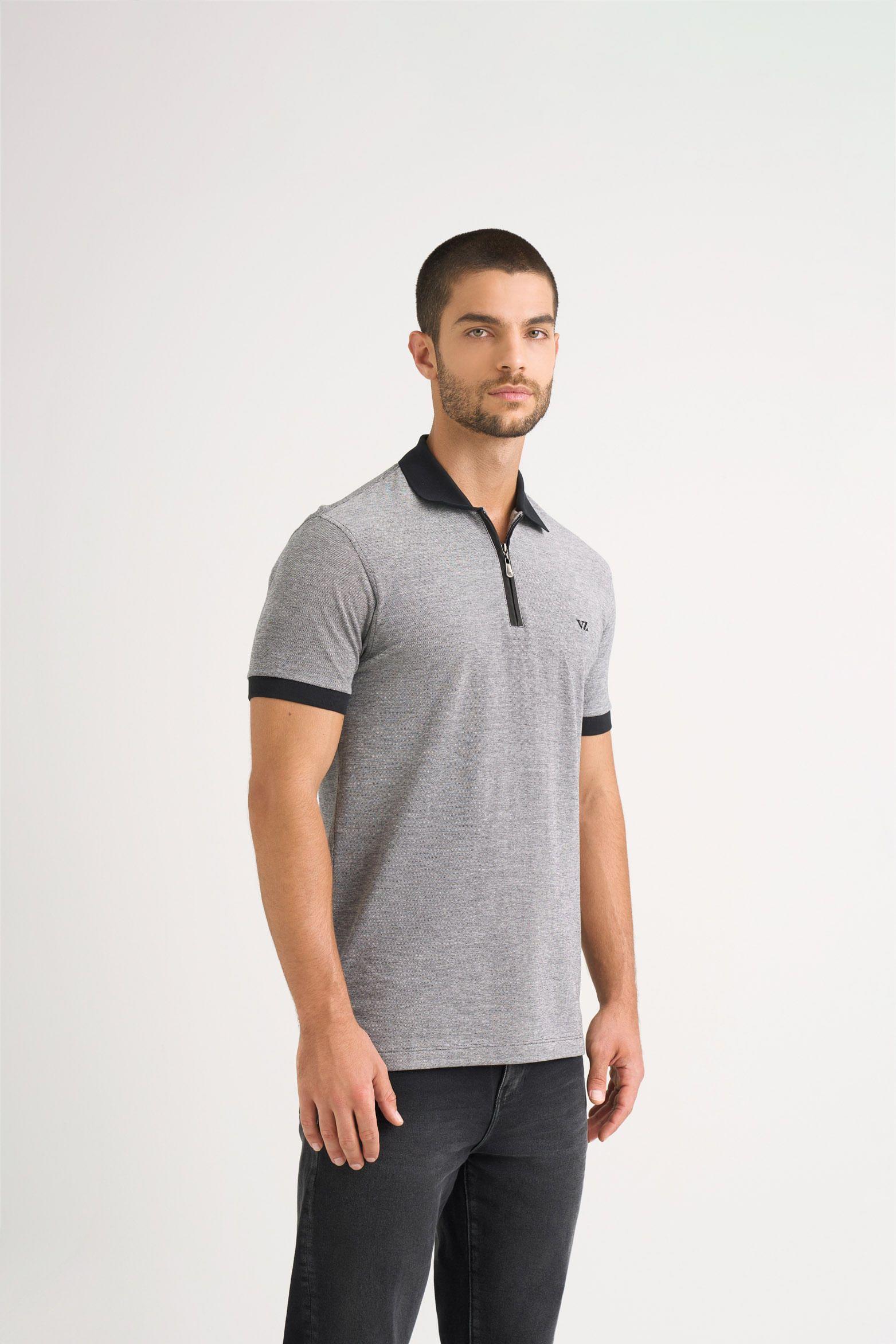 Vélez Polera Cuello Casual Algodón Hombre Cremallera Negro-3