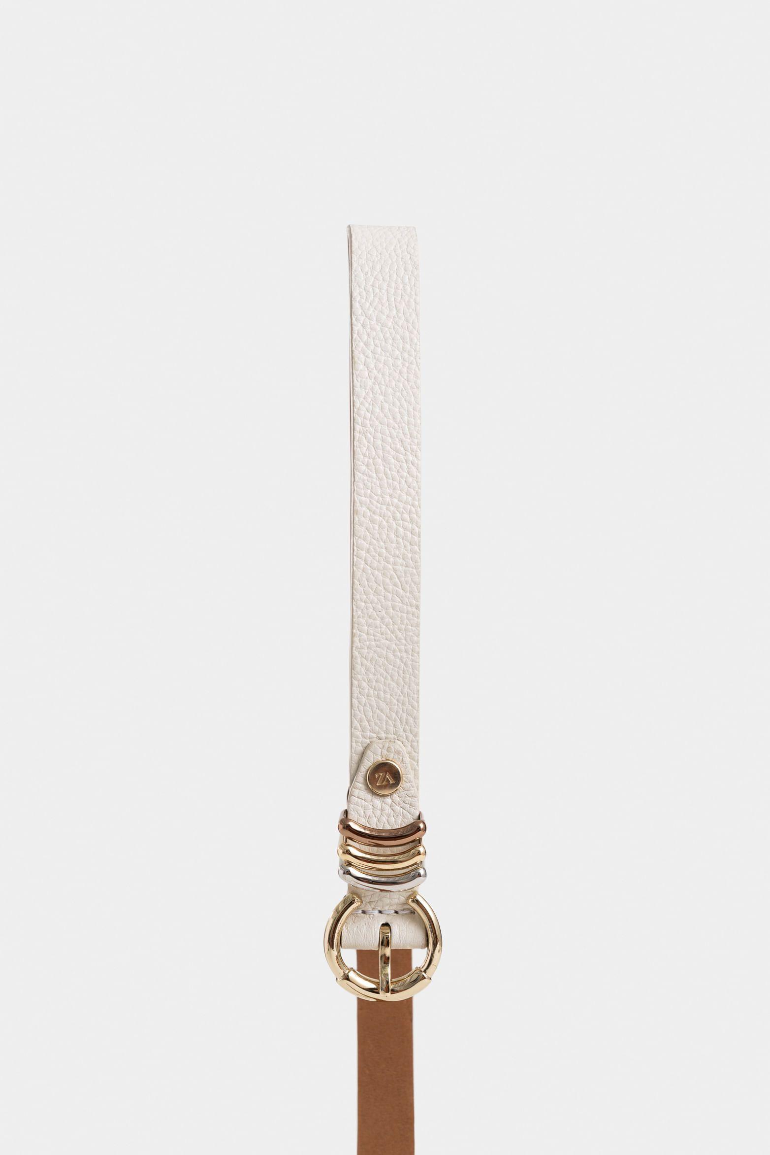 Vélez Cinturón Unifaz Cuero Mujer Puntera Hexagonal Blanco-1