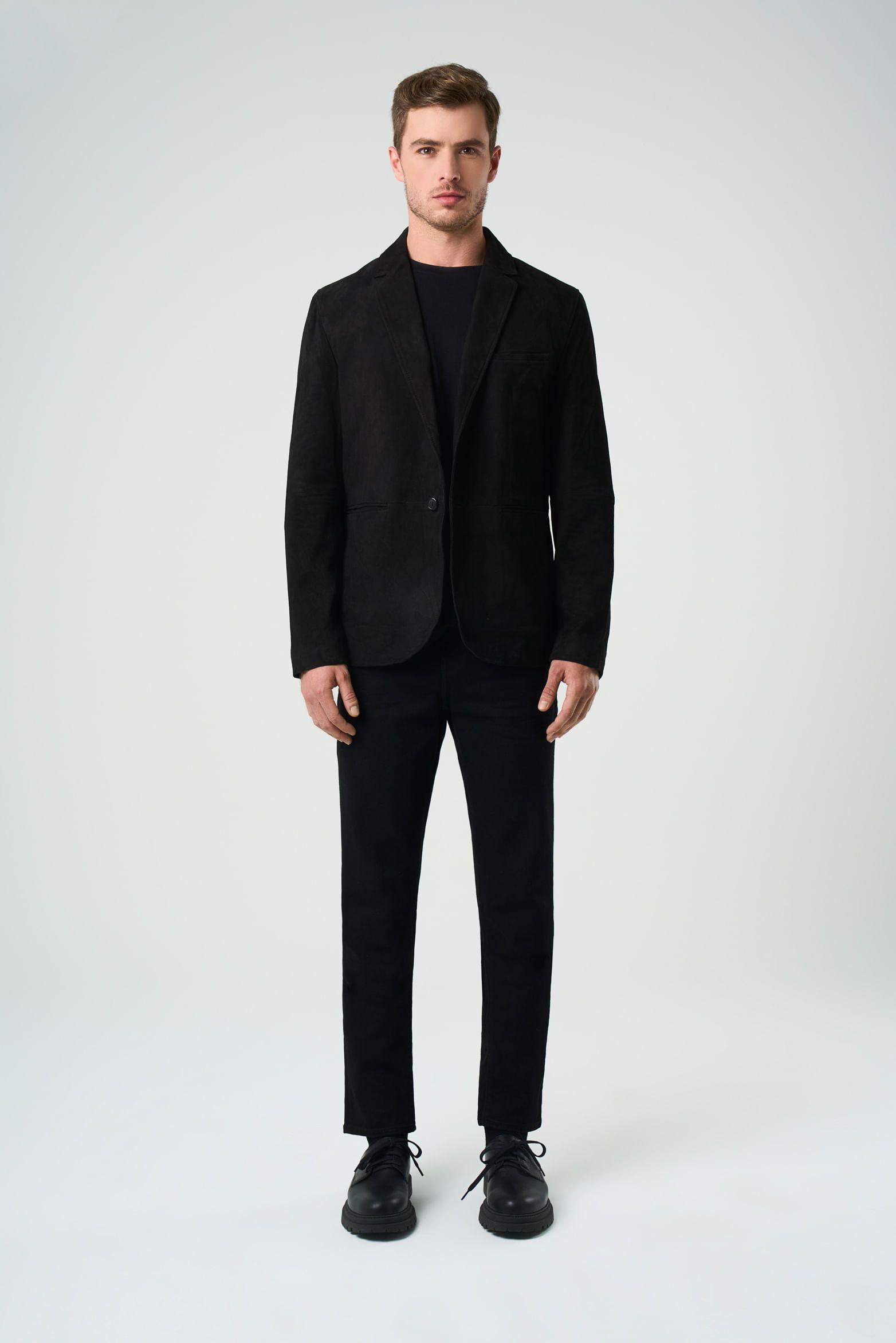 Vélez Blazer Niger De Gamuza Hombre Fit Semi Ajustado Negro-0