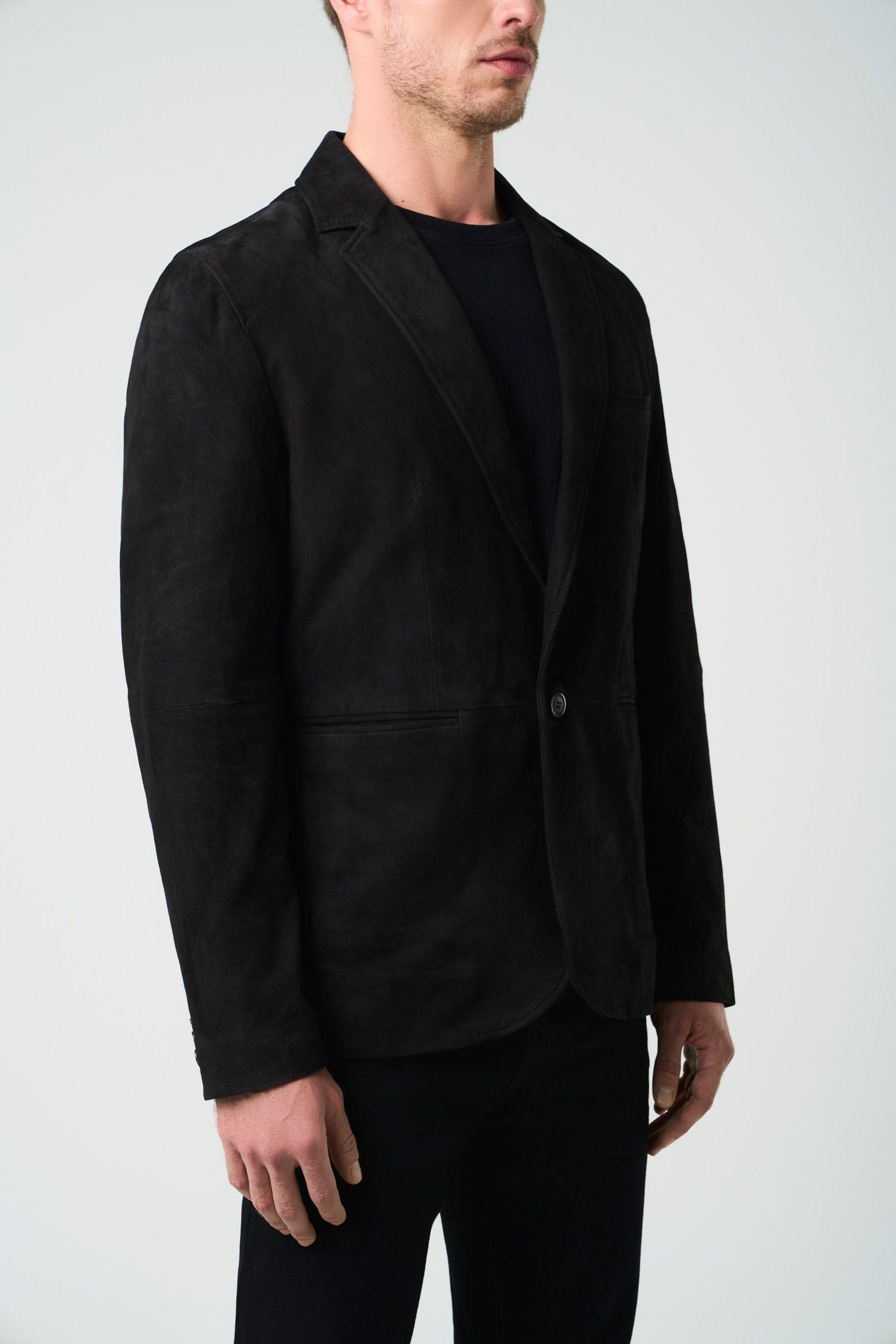 Vélez Blazer Niger De Gamuza Hombre Fit Semi Ajustado Negro-1