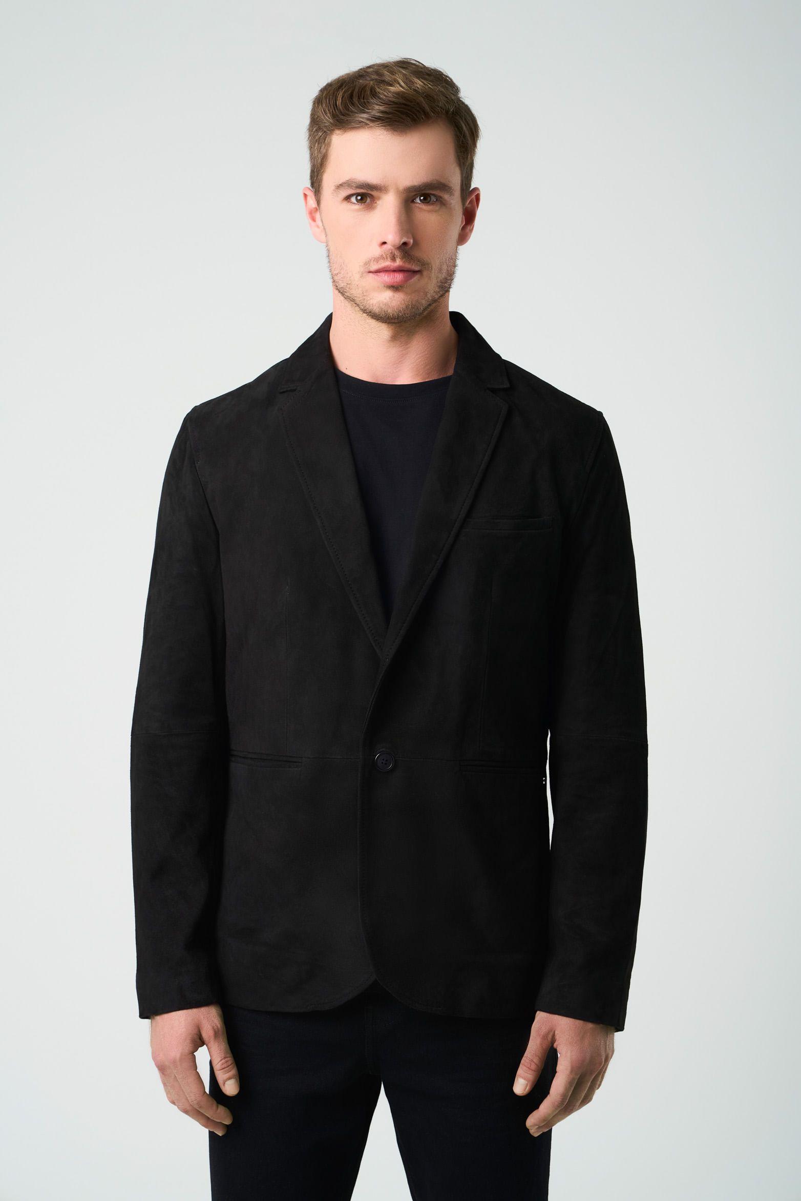 Vélez Blazer Niger De Gamuza Hombre Fit Semi Ajustado Negro-2