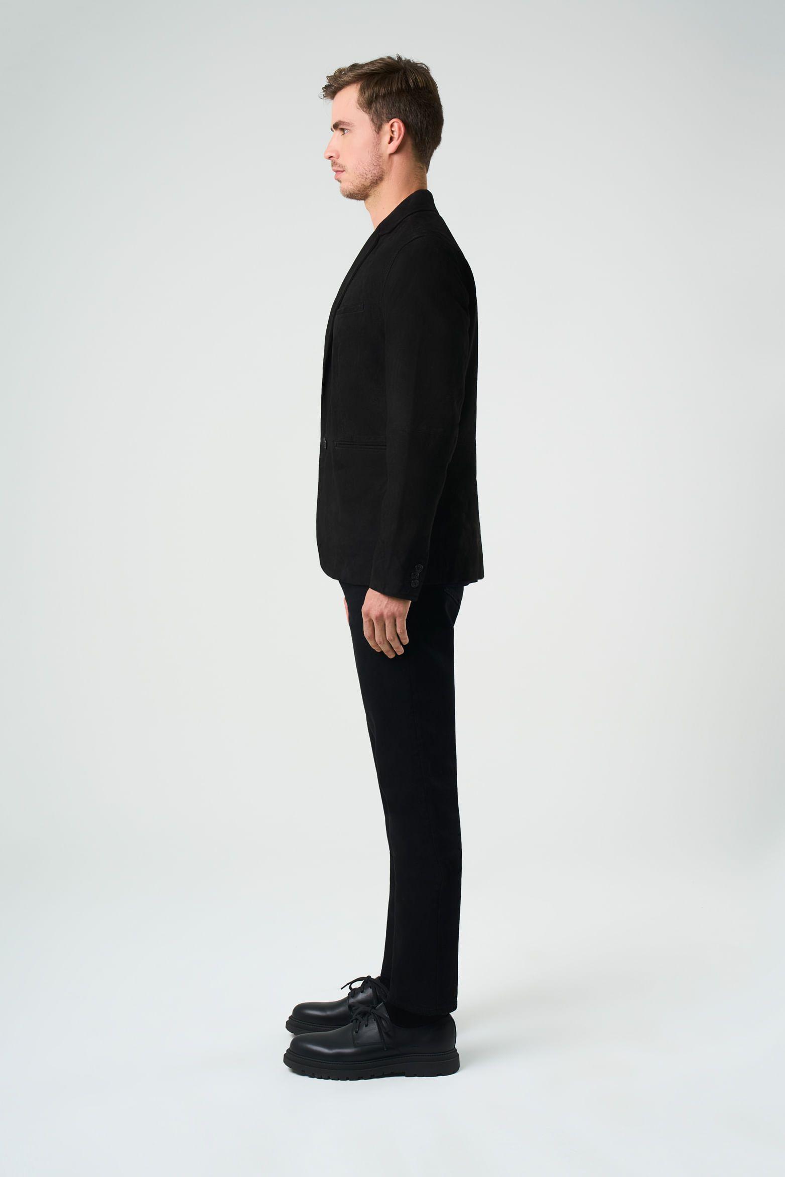 Vélez Blazer Niger De Gamuza Hombre Fit Semi Ajustado Negro-4