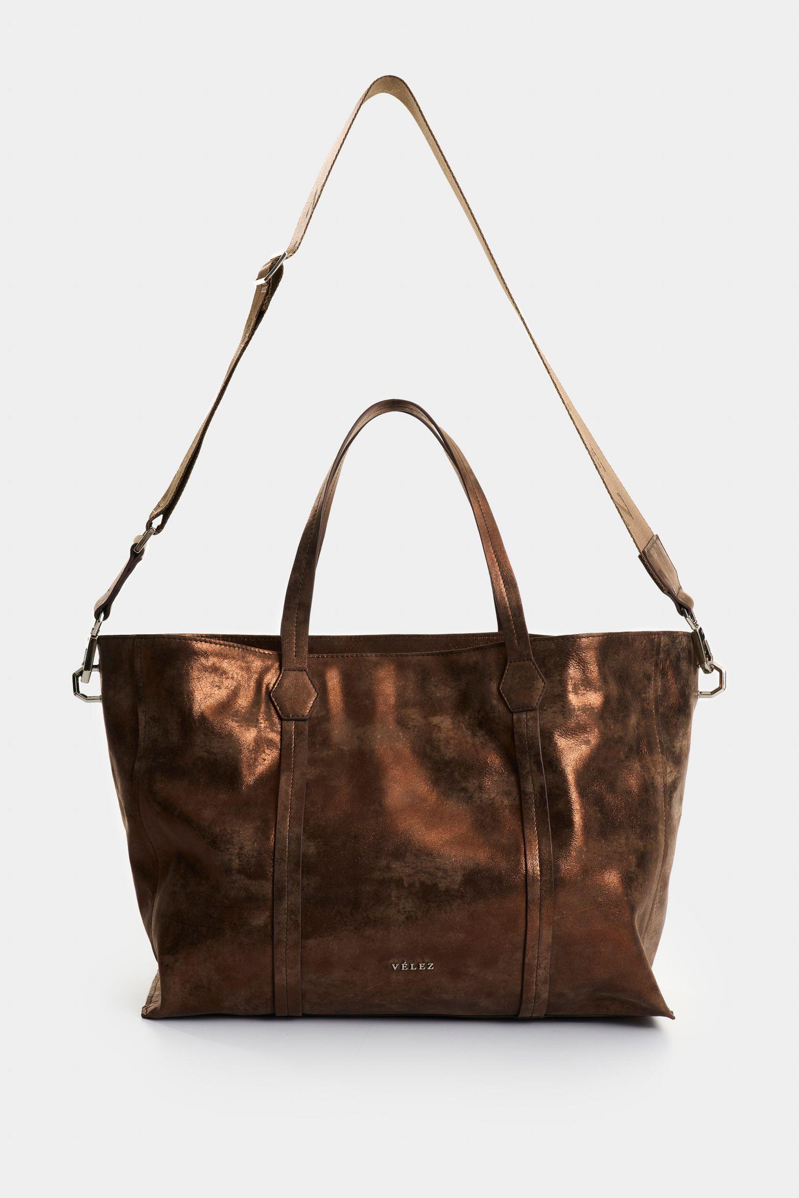 Vélez Shopping Dalia Cuero Mujer Detalle Hexagonal Bronce-0